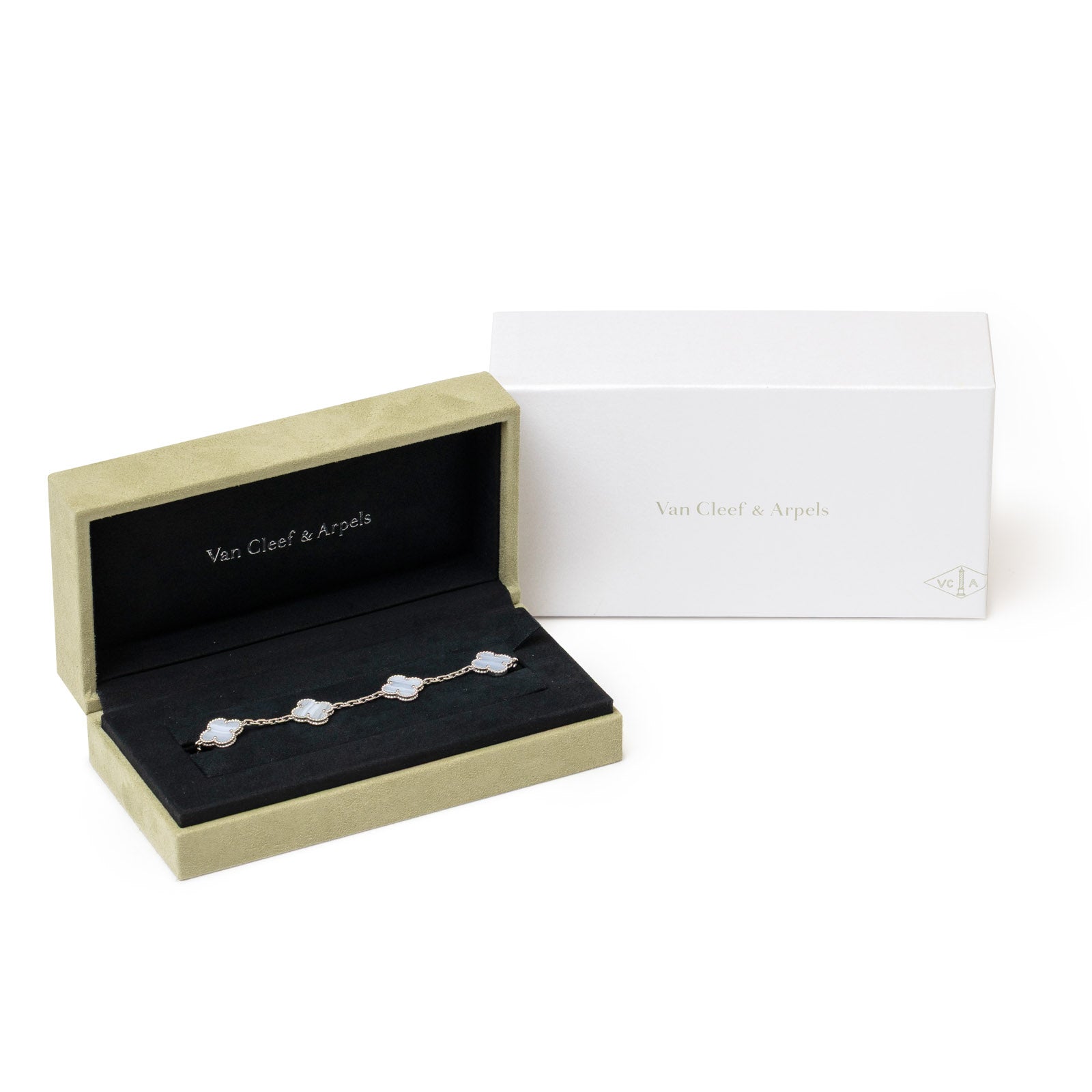 Van Cleef & Arpels Vintage Alhambra 5 Motifs Bracelet Chalcedony 18K White Gold