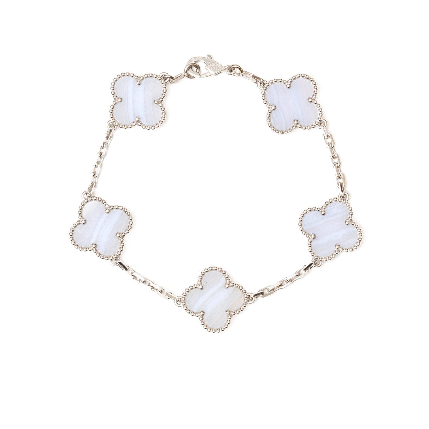 Van Cleef & Arpels Vintage Alhambra 5 Motifs Bracelet Chalcedony 18K White Gold
