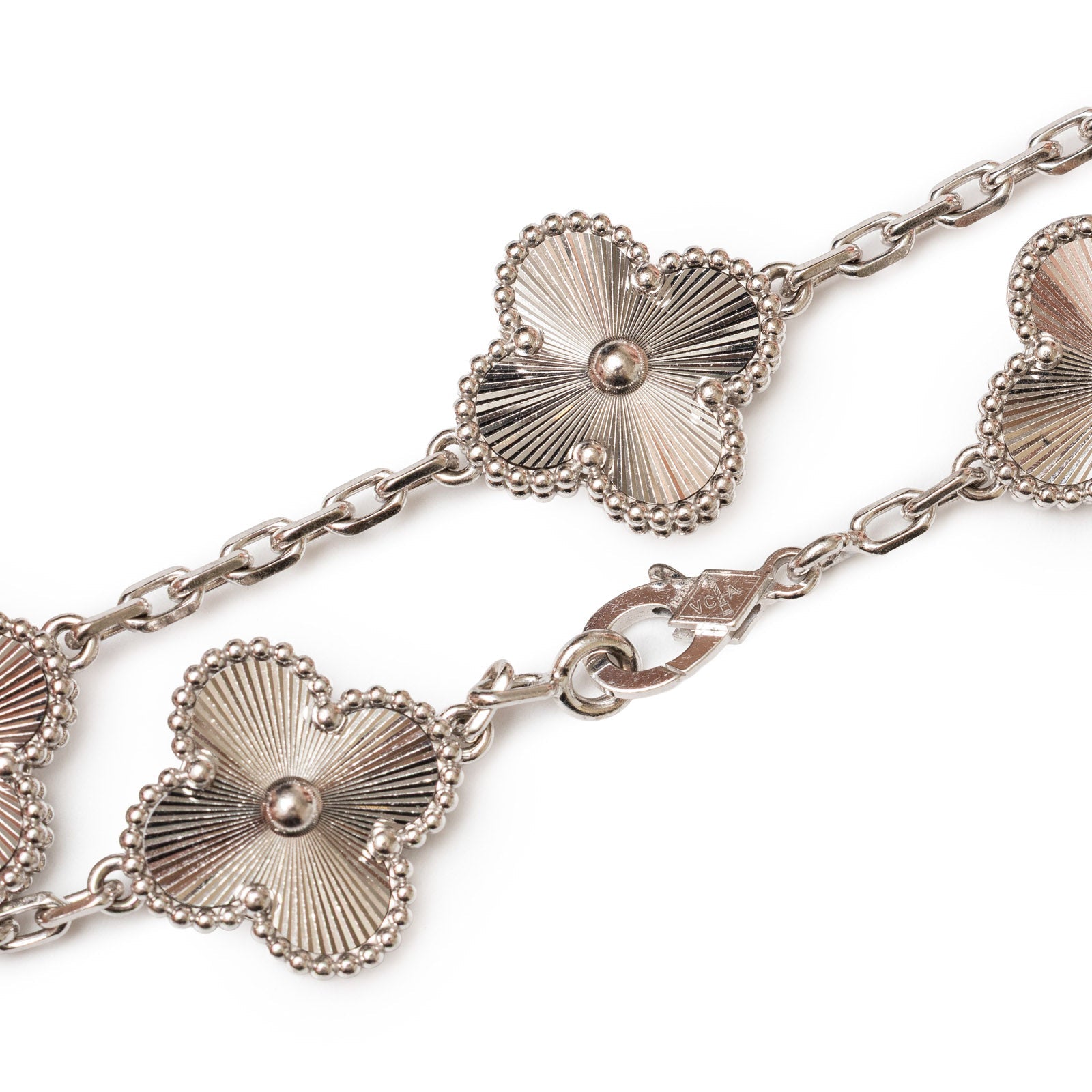 Van Cleef & Arpels Vintage Alhambra 5 Motifs Bracelet Guilloche 18K White Gold