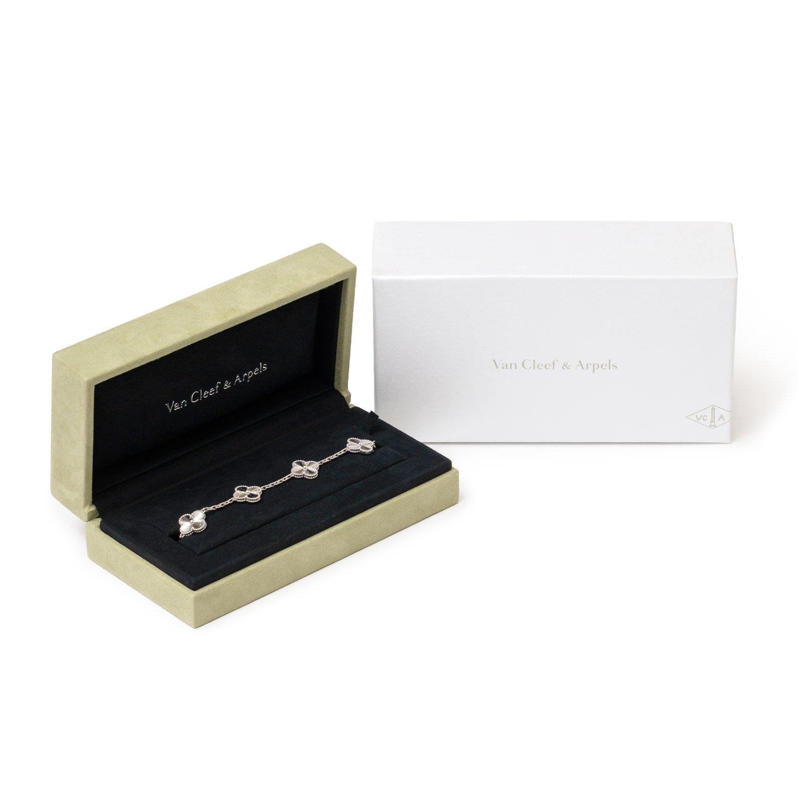 Van Cleef & Arpels Vintage Alhambra 5 Motifs Bracelet Guilloche 18K White Gold