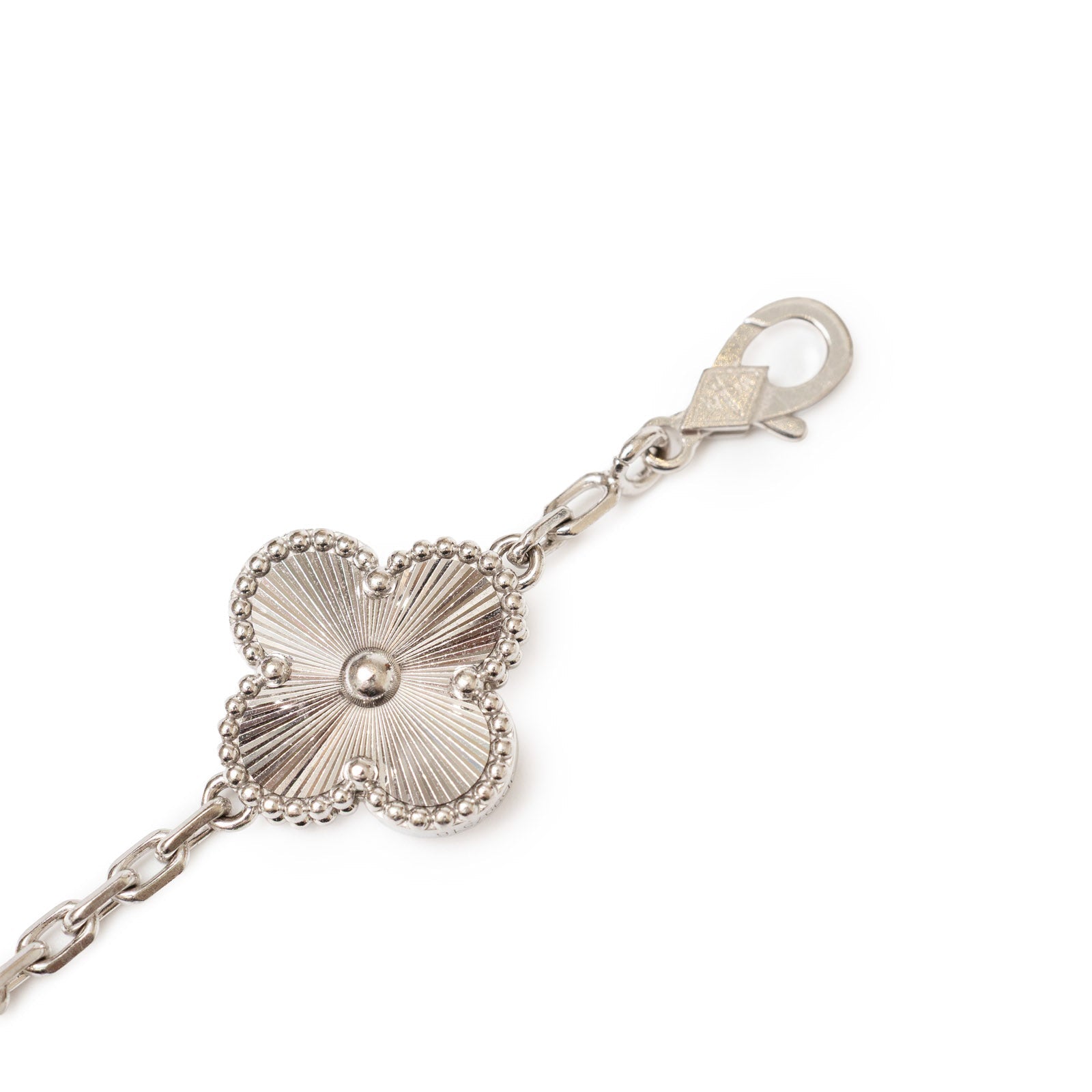 Van Cleef & Arpels Vintage Alhambra 5 Motifs Bracelet Guilloche 18K White Gold
