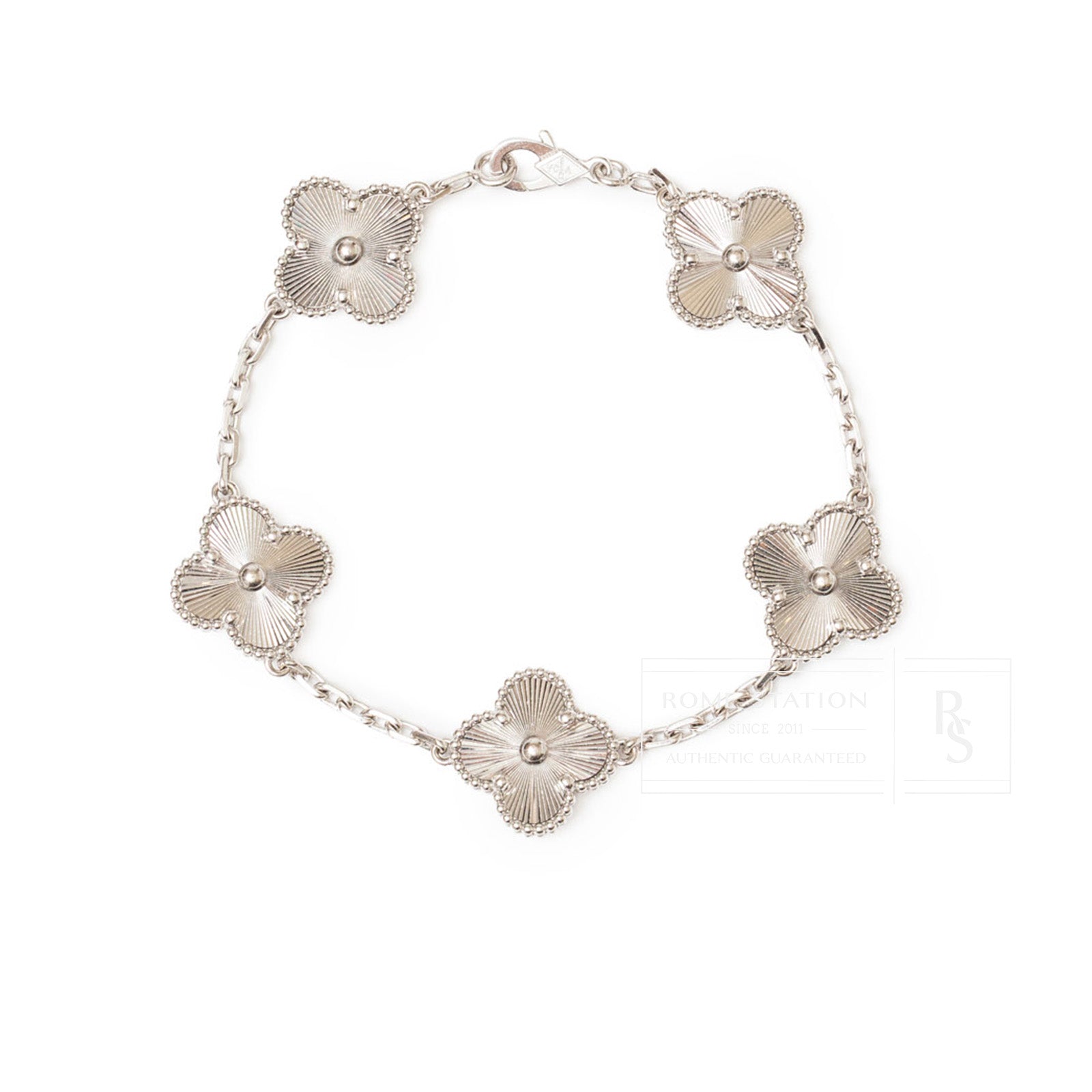 Van Cleef & Arpels Vintage Alhambra 5 Motifs Bracelet Guilloche 18K White Gold