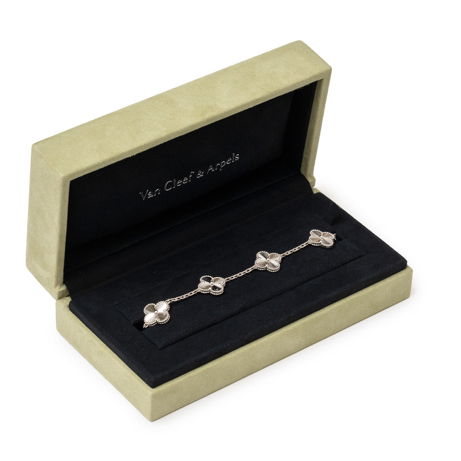 Van Cleef & Arpels Vintage Alhambra 5 Motifs Bracelet Guilloche 18K White Gold