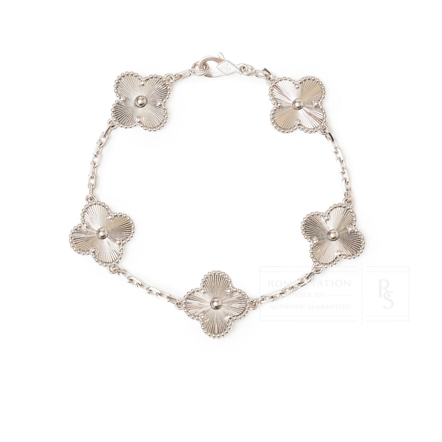 Van Cleef & Arpels Vintage Alhambra 5 Motifs Bracelet Guilloche 18K White Gold