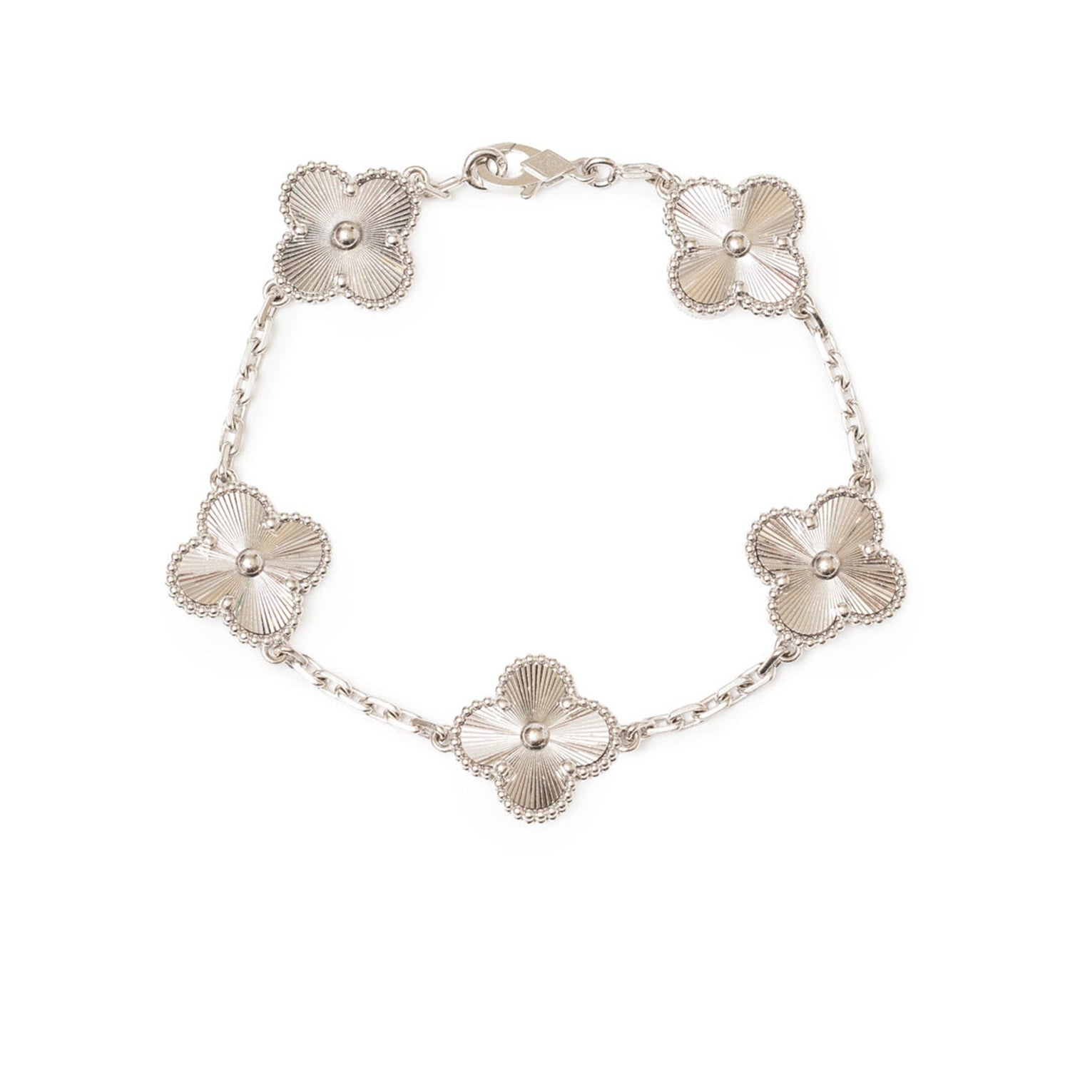 Van Cleef & Arpels Vintage Alhambra 5 Motifs Bracelet Guilloche 18K White Gold