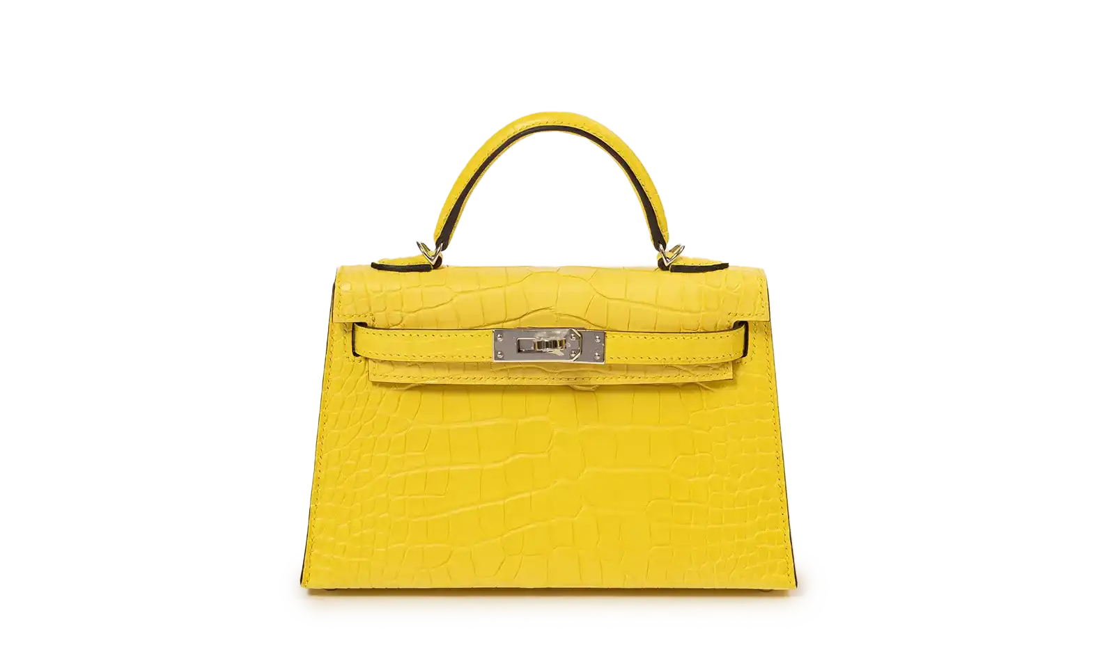 Yellow crocodile-skin handbag.