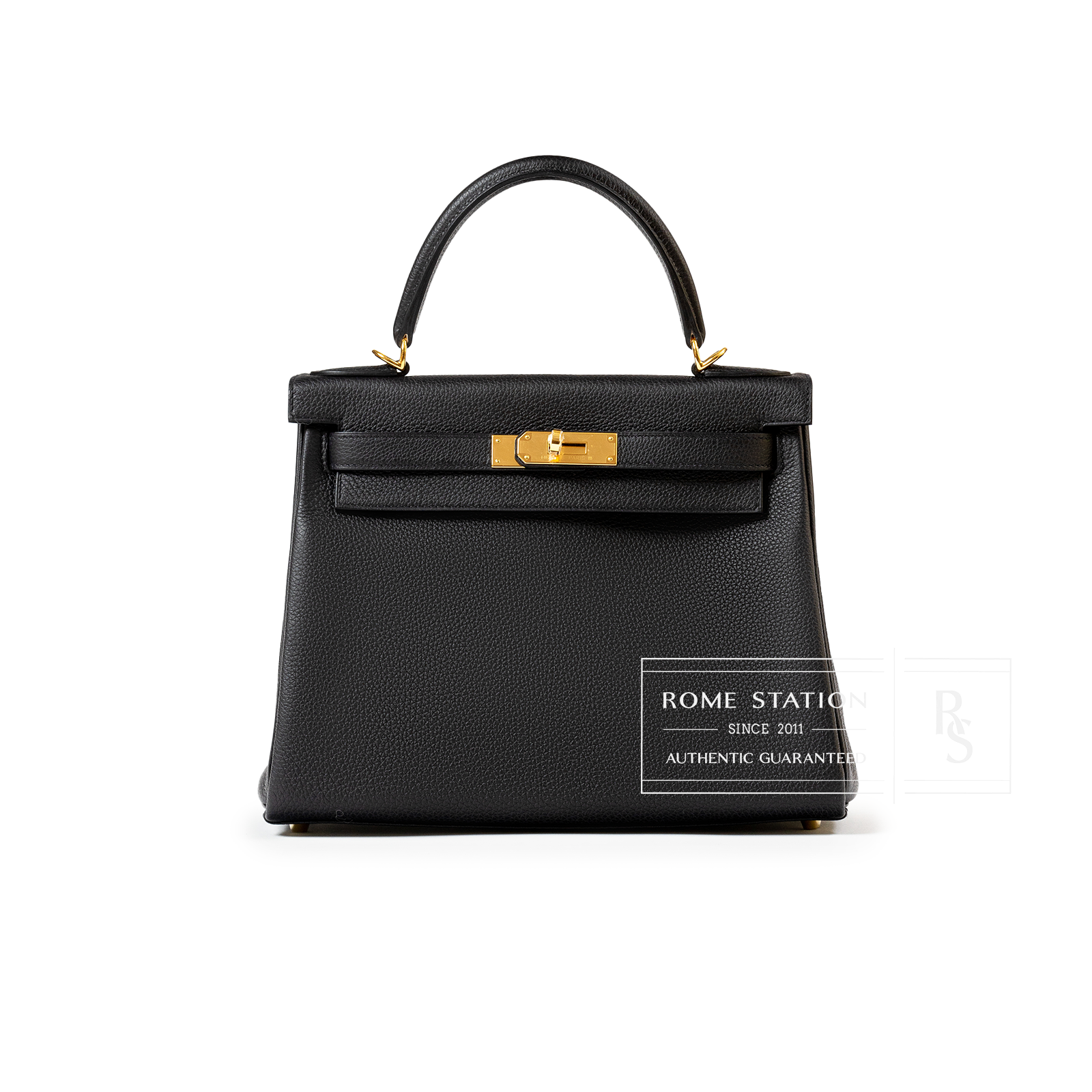 Hermès Kelly Retourne 28 Black Togo Gold Hardware