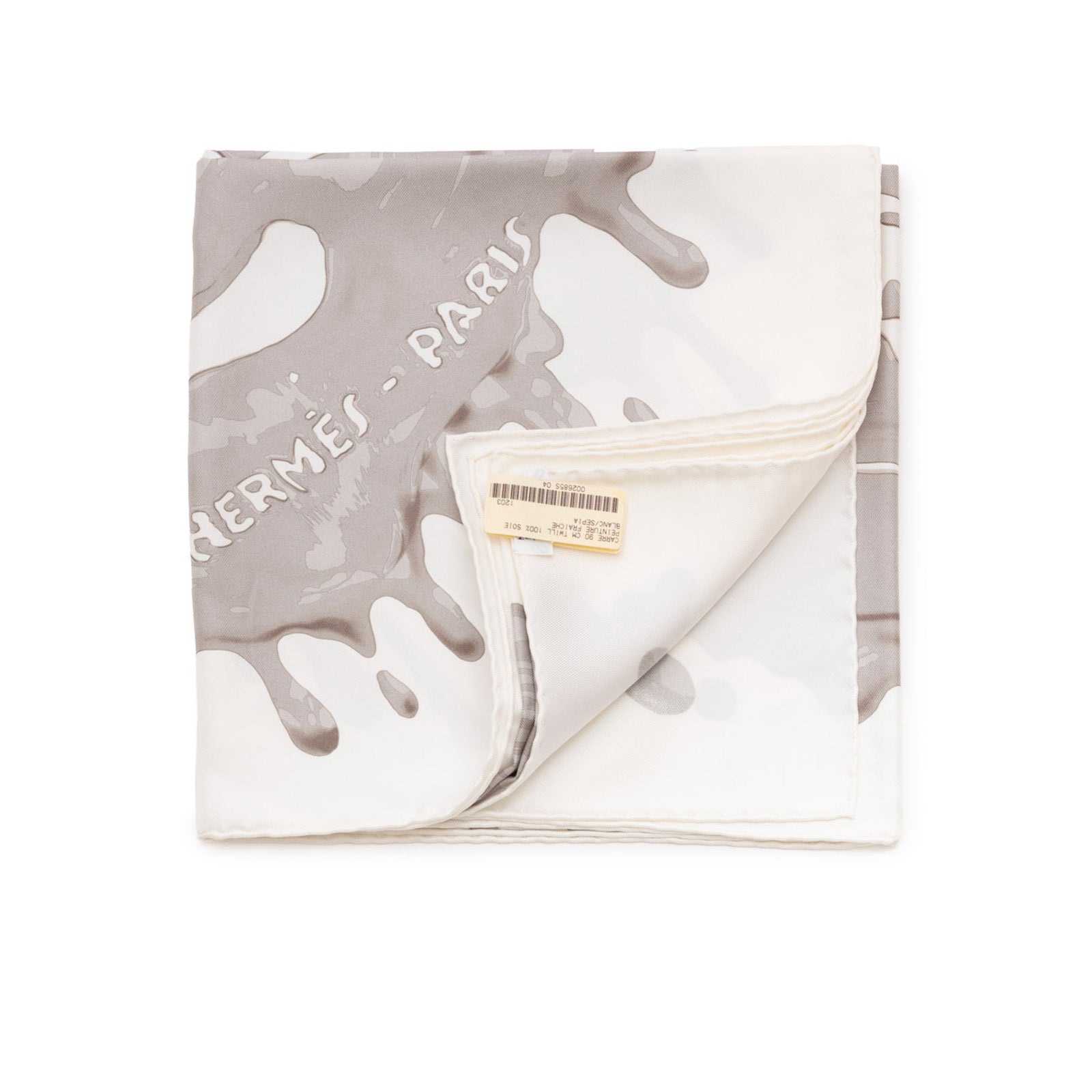 Hermès Carre Scarf 90 Peinture Fraiche Blanc/Sepia - Back