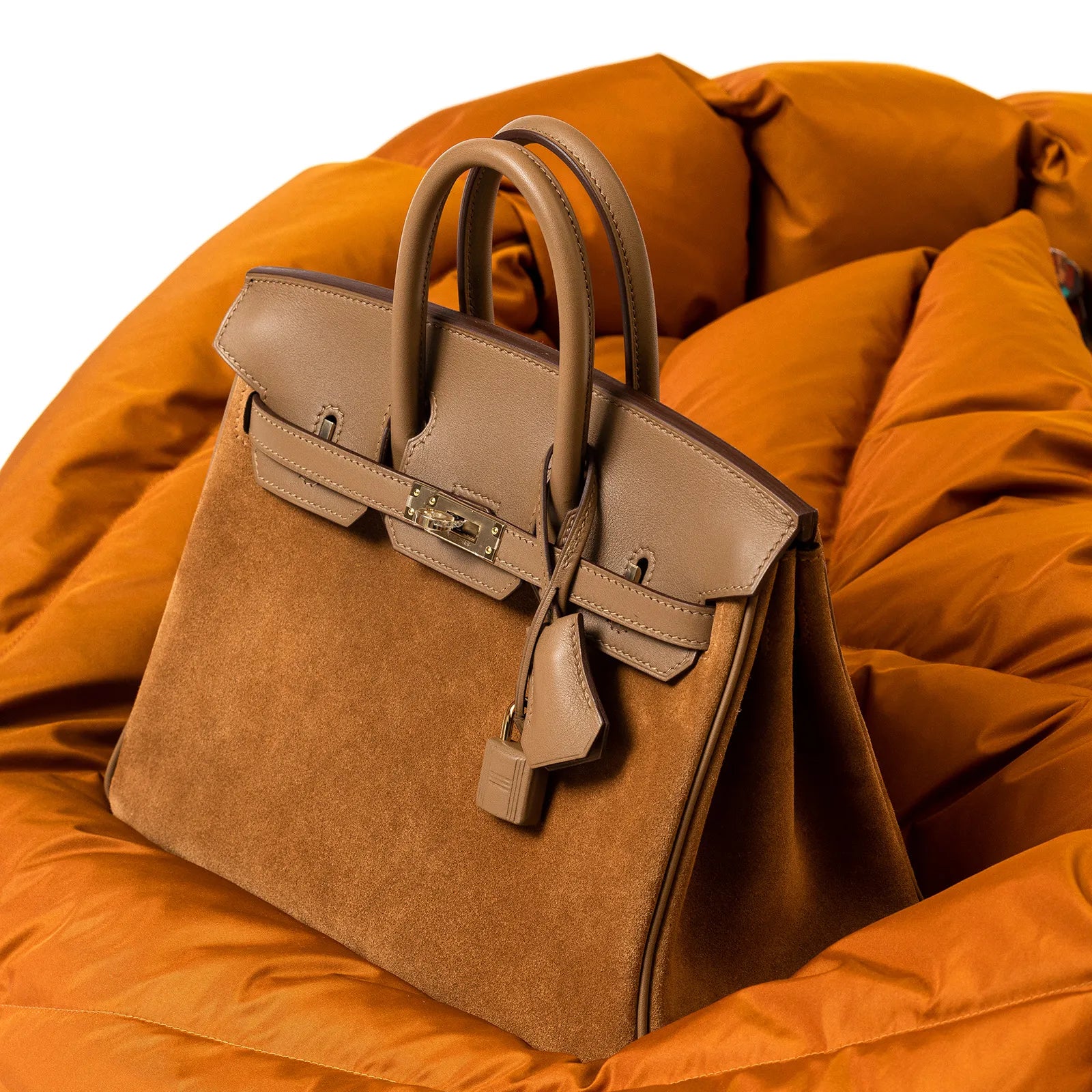 Hermès Birkin 25 Grizlly Chamois and Alezan Calf/Swift Permabrass Hardware