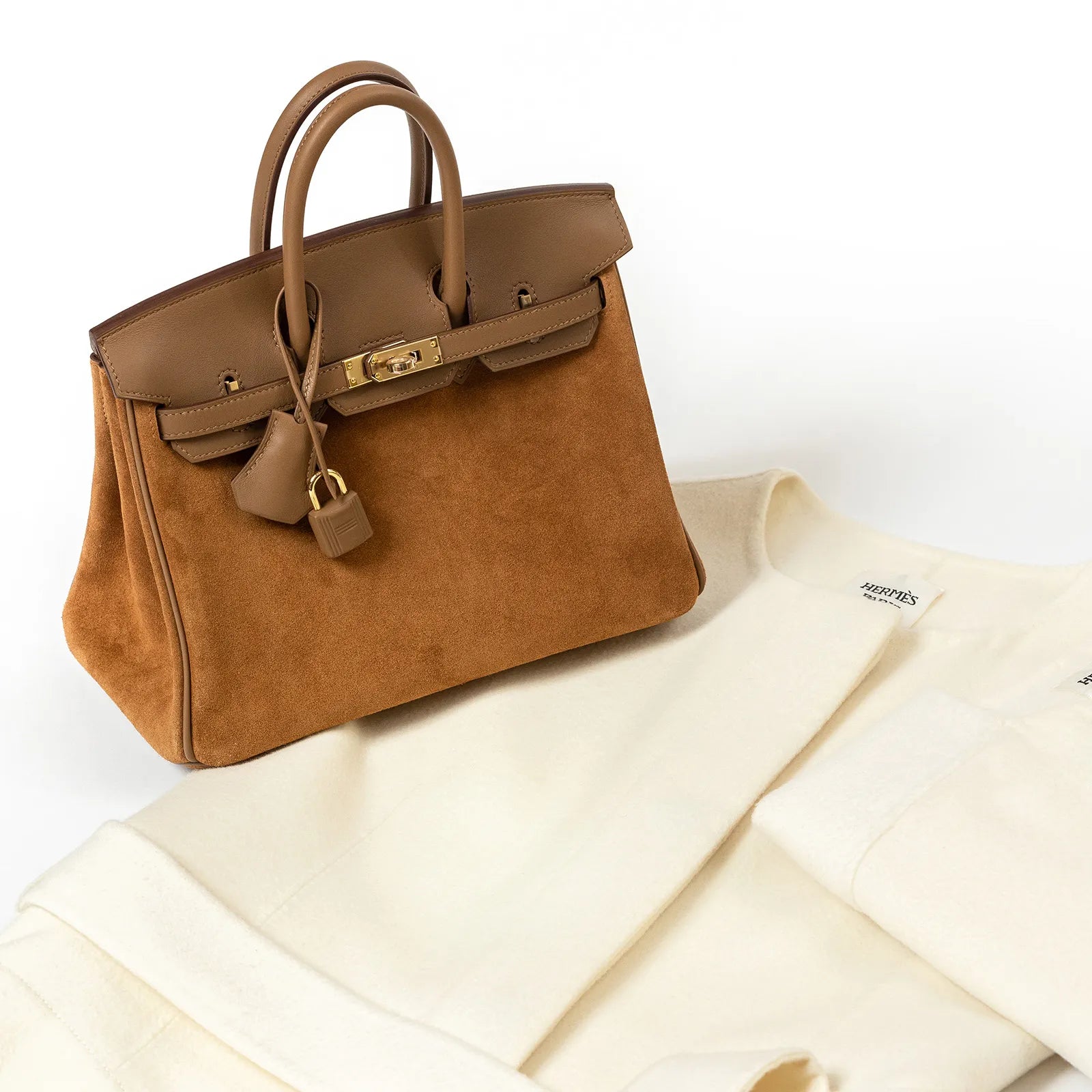 Hermès Birkin 25 Grizlly Chamois and Alezan Calf/Swift Permabrass Hardware