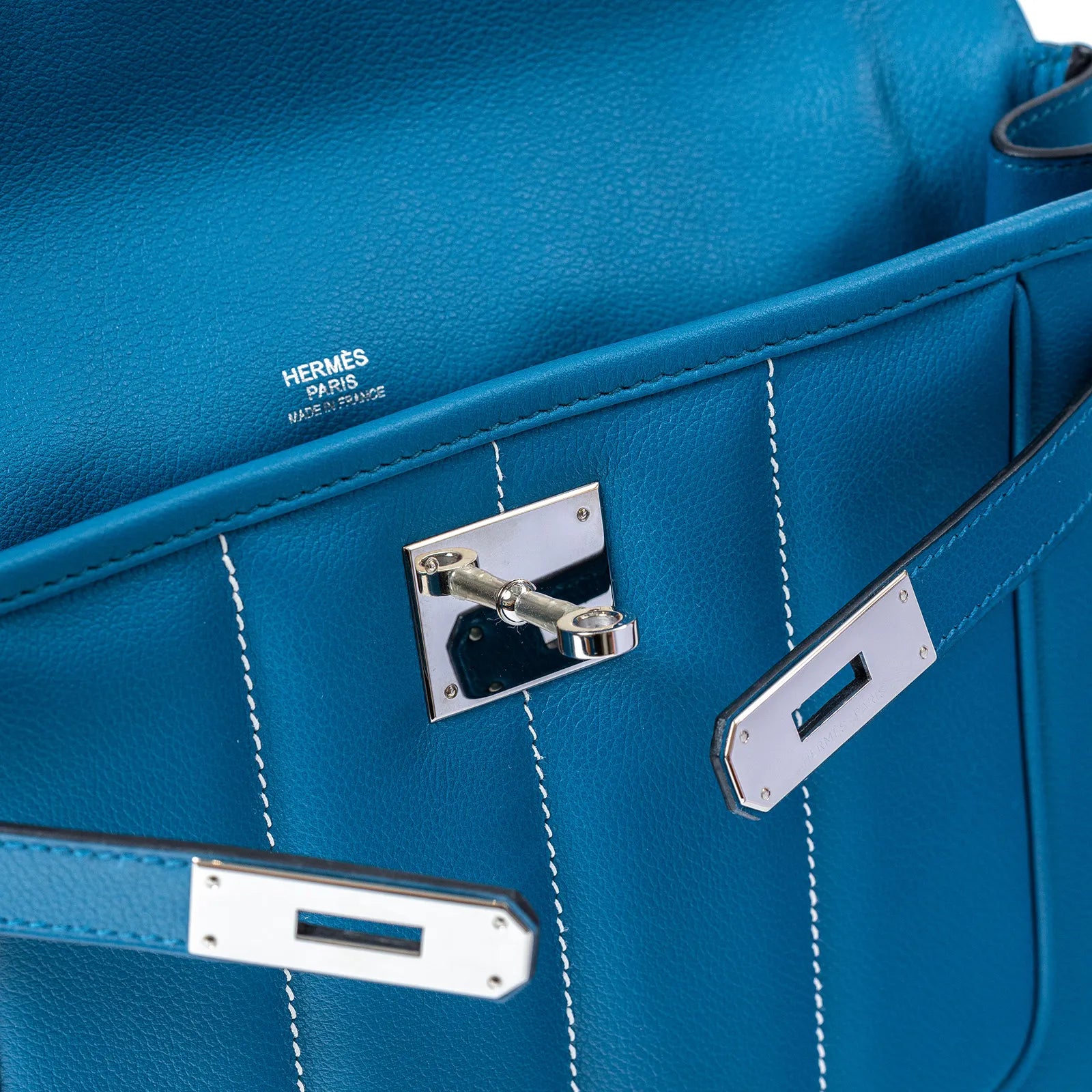 Hermès Berline 28 Blue Evercolor Palladium Hardware