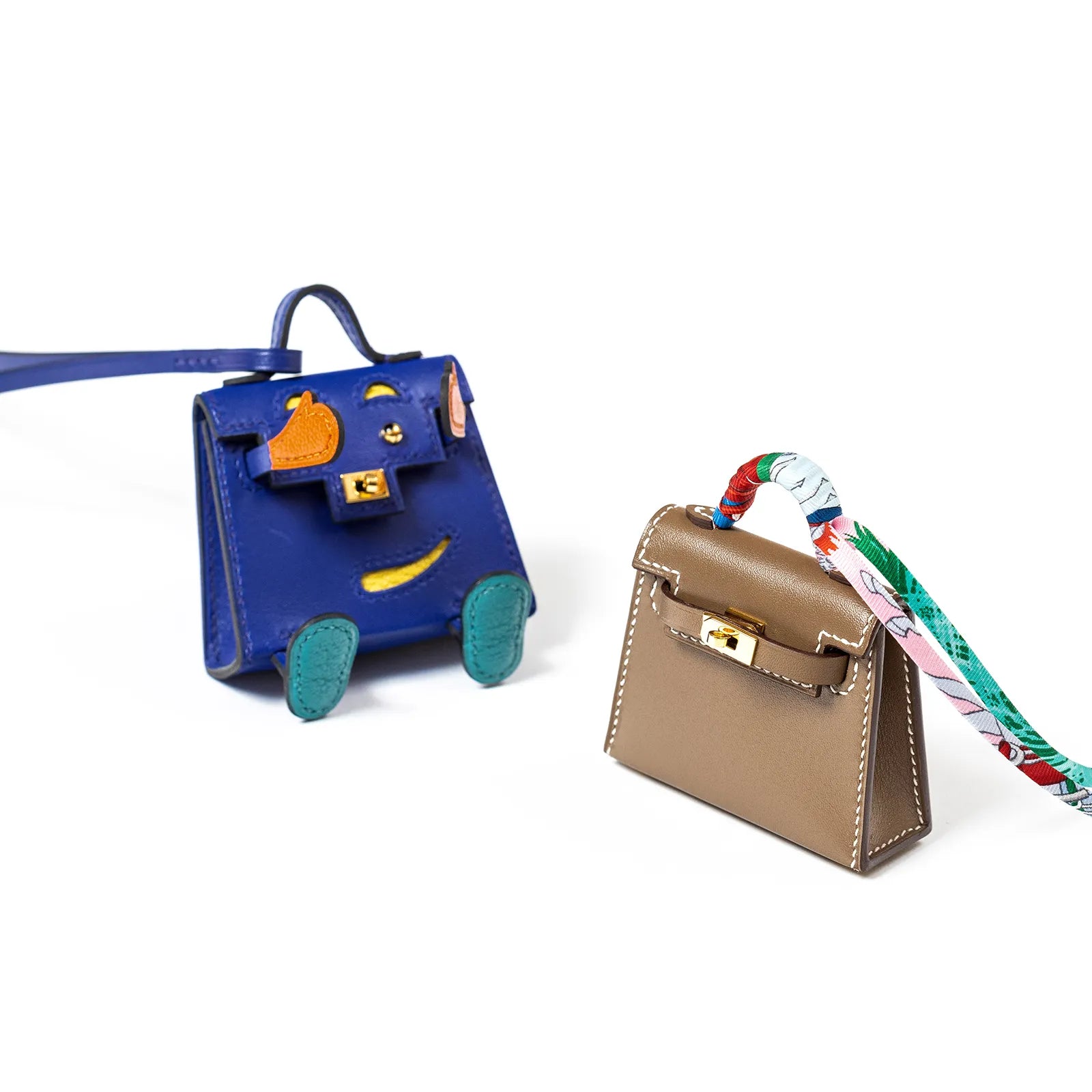 Hermès Kelly Doll Bag Charm Blue Electric/Org/Jaune/Vert Tadelakt Gold Hardware