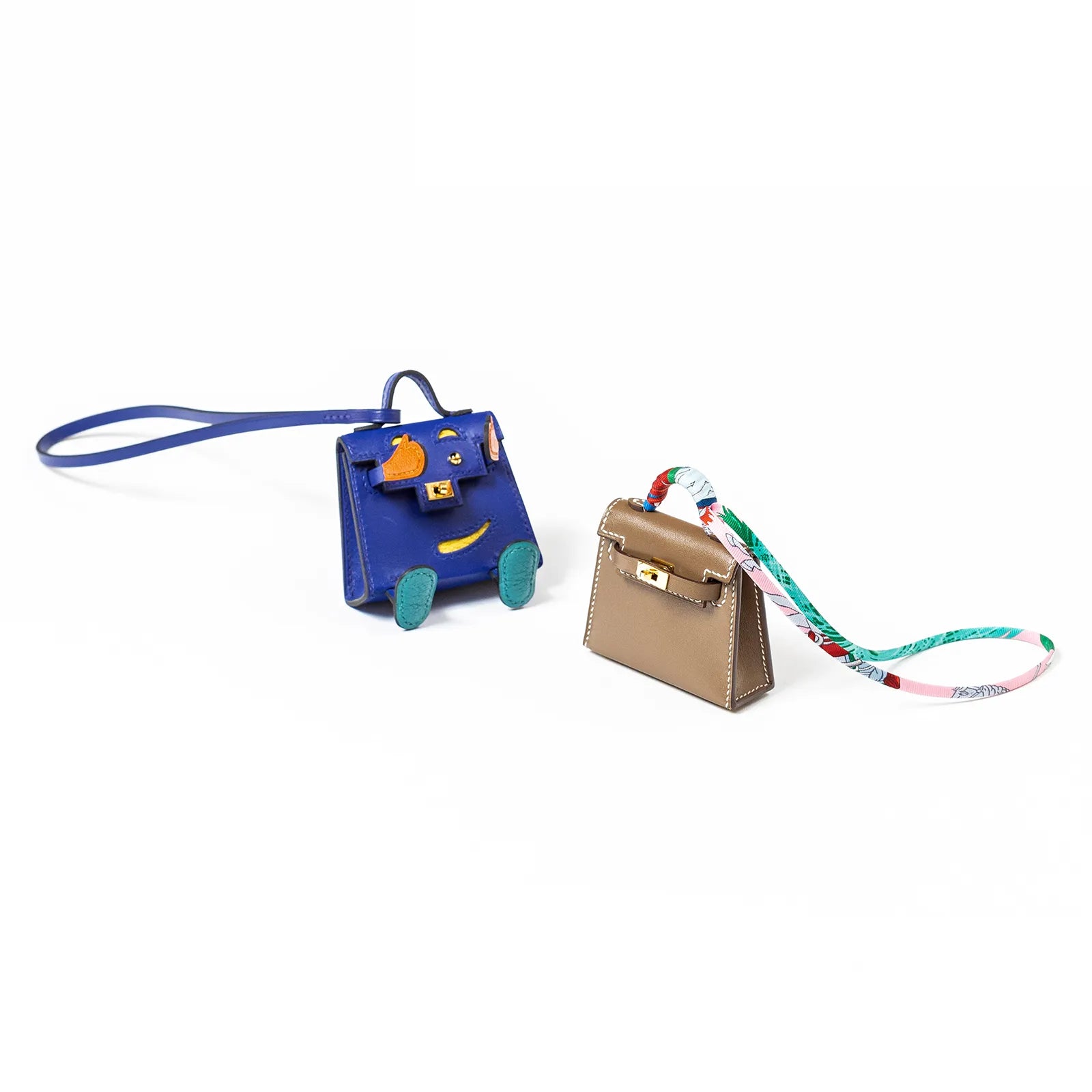 Hermès Kelly Doll Bag Charm Blue Electric/Org/Jaune/Vert Tadelakt Gold Hardware