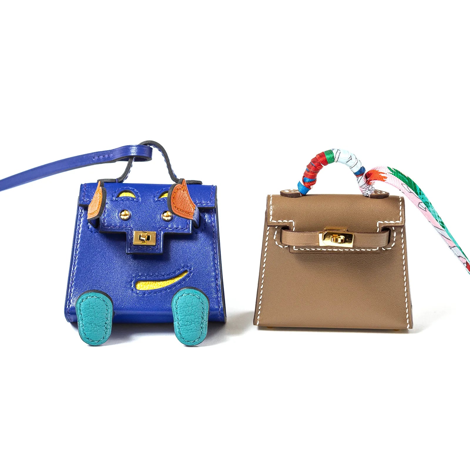 Hermès Kelly Doll Bag Charm Blue Electric/Org/Jaune/Vert Tadelakt Gold Hardware