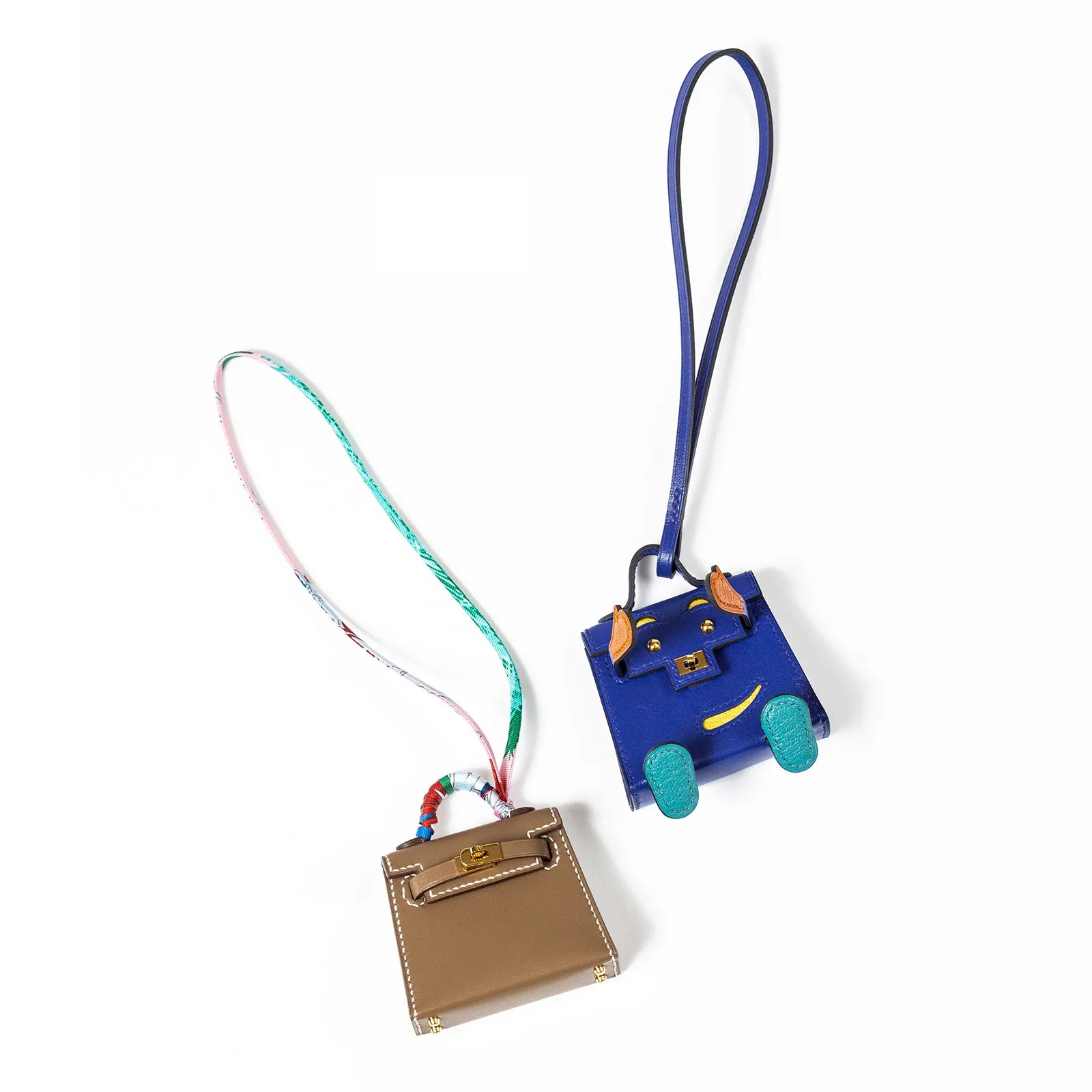 Hermès Kelly Doll Bag Charm Blue Electric/Org/Jaune/Vert Tadelakt Gold Hardware