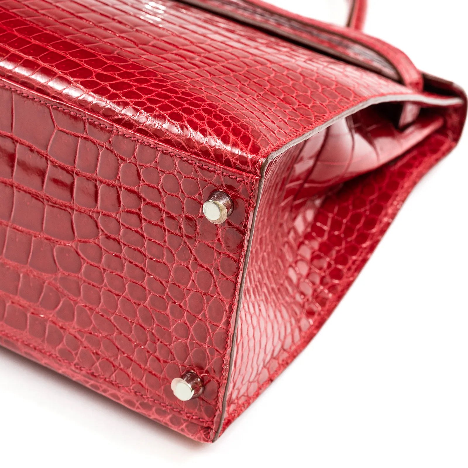 Hermès Kelly Sellier 35 Diamond Rouge Porosus Crocodile 18K White Gold