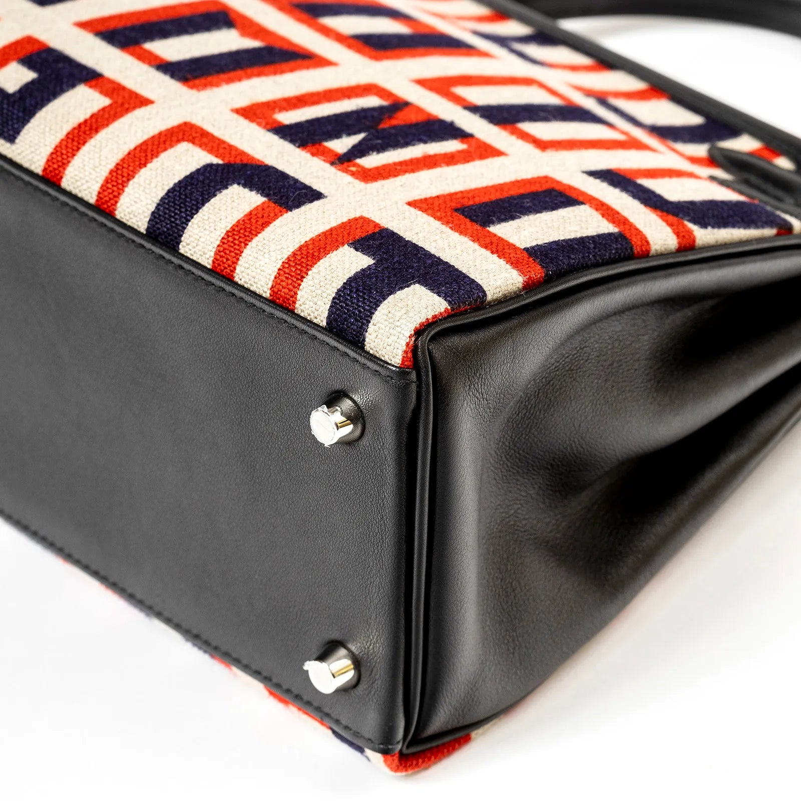 Hermès Kelly Retourne 28 Letter Au Carre Black Toile/Swift Palladium Hardware