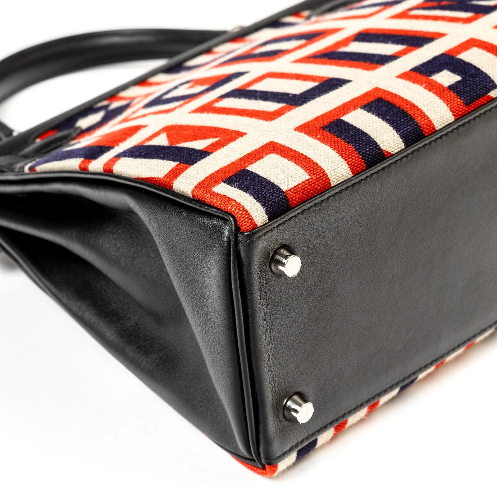 Hermès Kelly Retourne 28 Letter Au Carre Black Toile/Swift Palladium Hardware