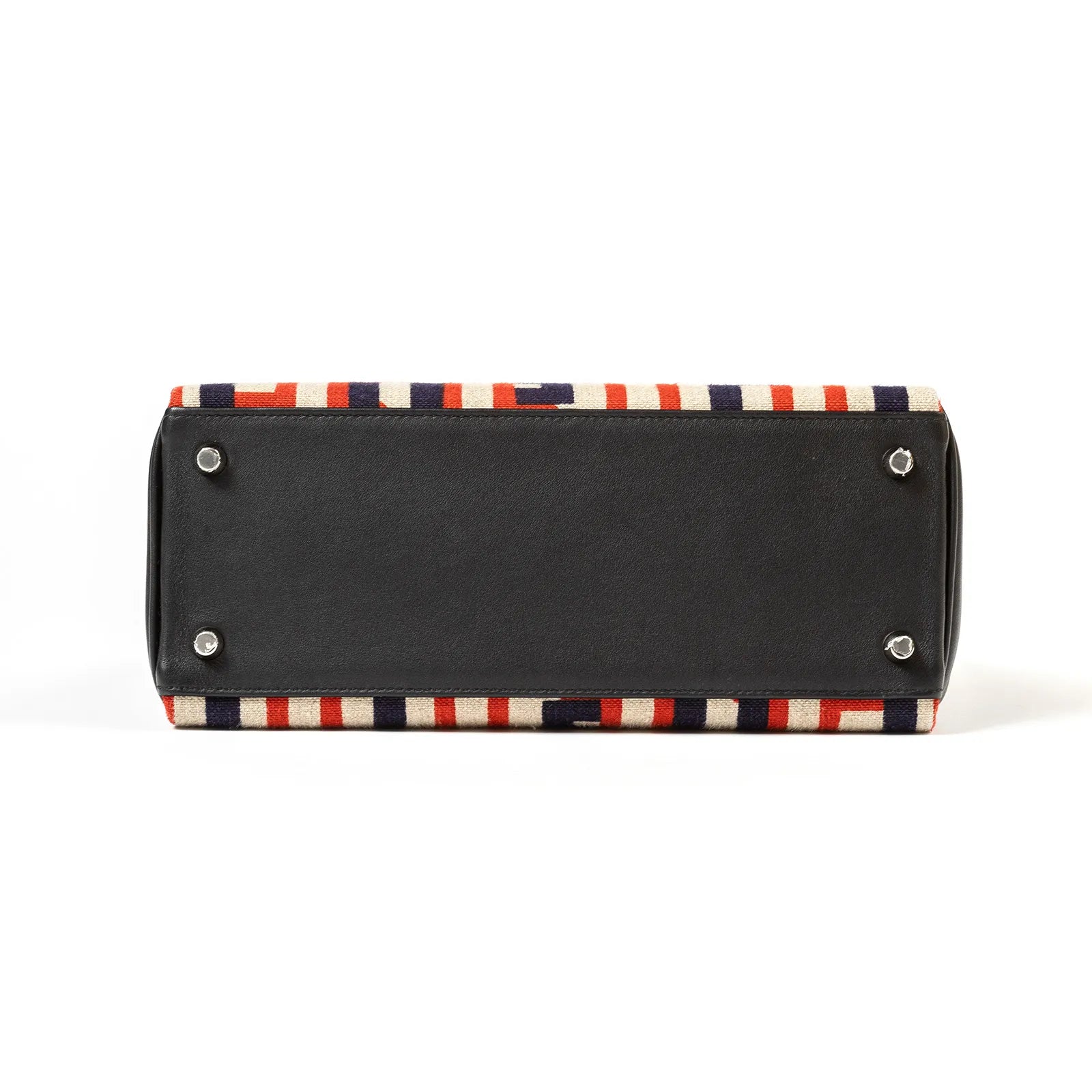 Hermès Kelly Retourne 28 Letter Au Carre Black Toile/Swift Palladium Hardware