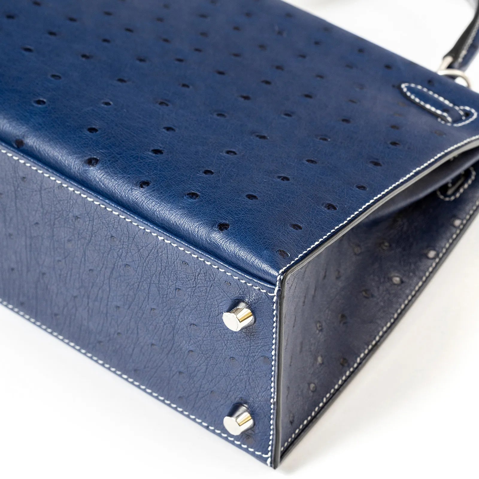 Hermès Horseshoe Kelly Sellier 25 Ostrich Blue Iris/Gris Brushed Palladium Hardware