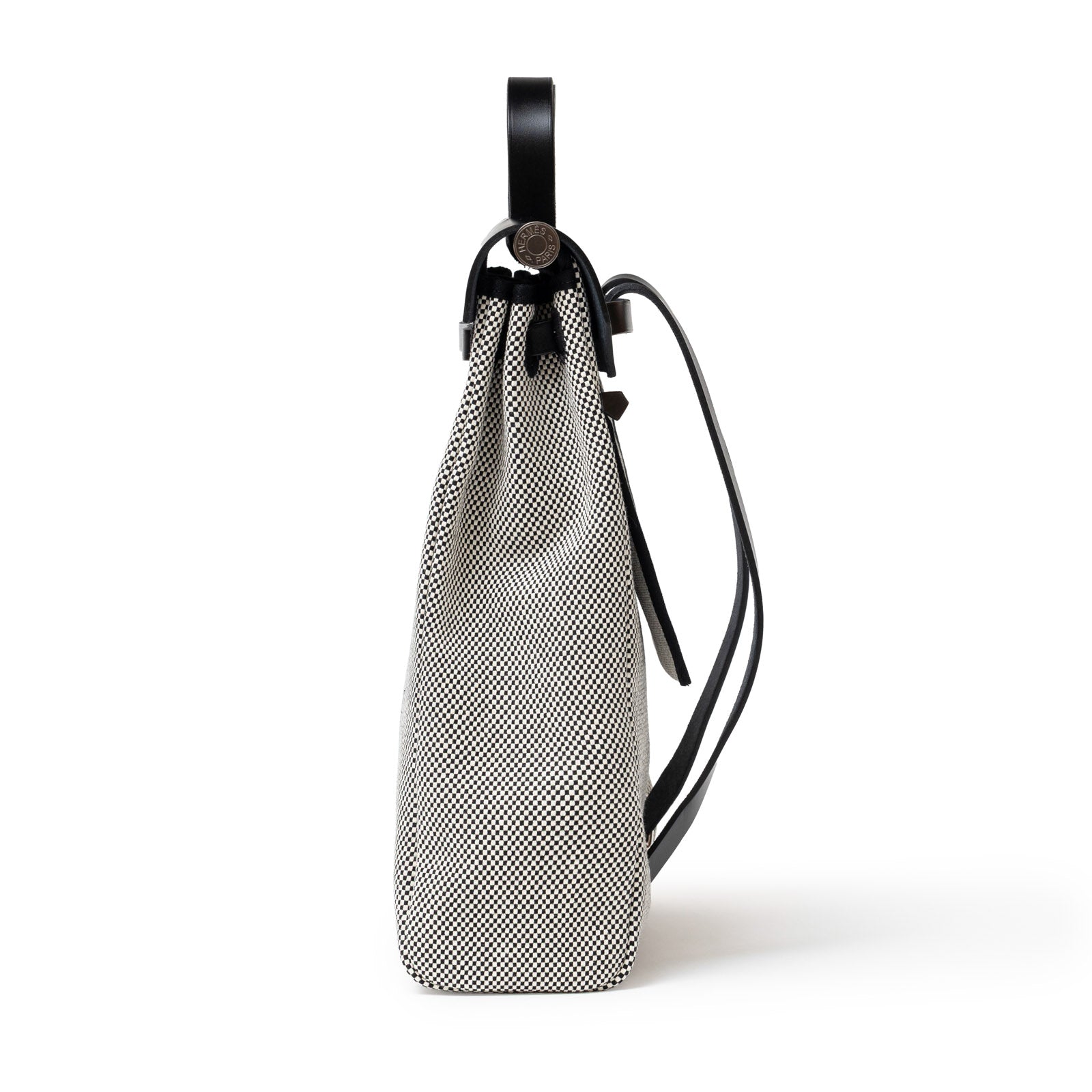 Hermès Herbag a Dos Backpack Ecru/Black Toile Palladium Hardware - Side Right