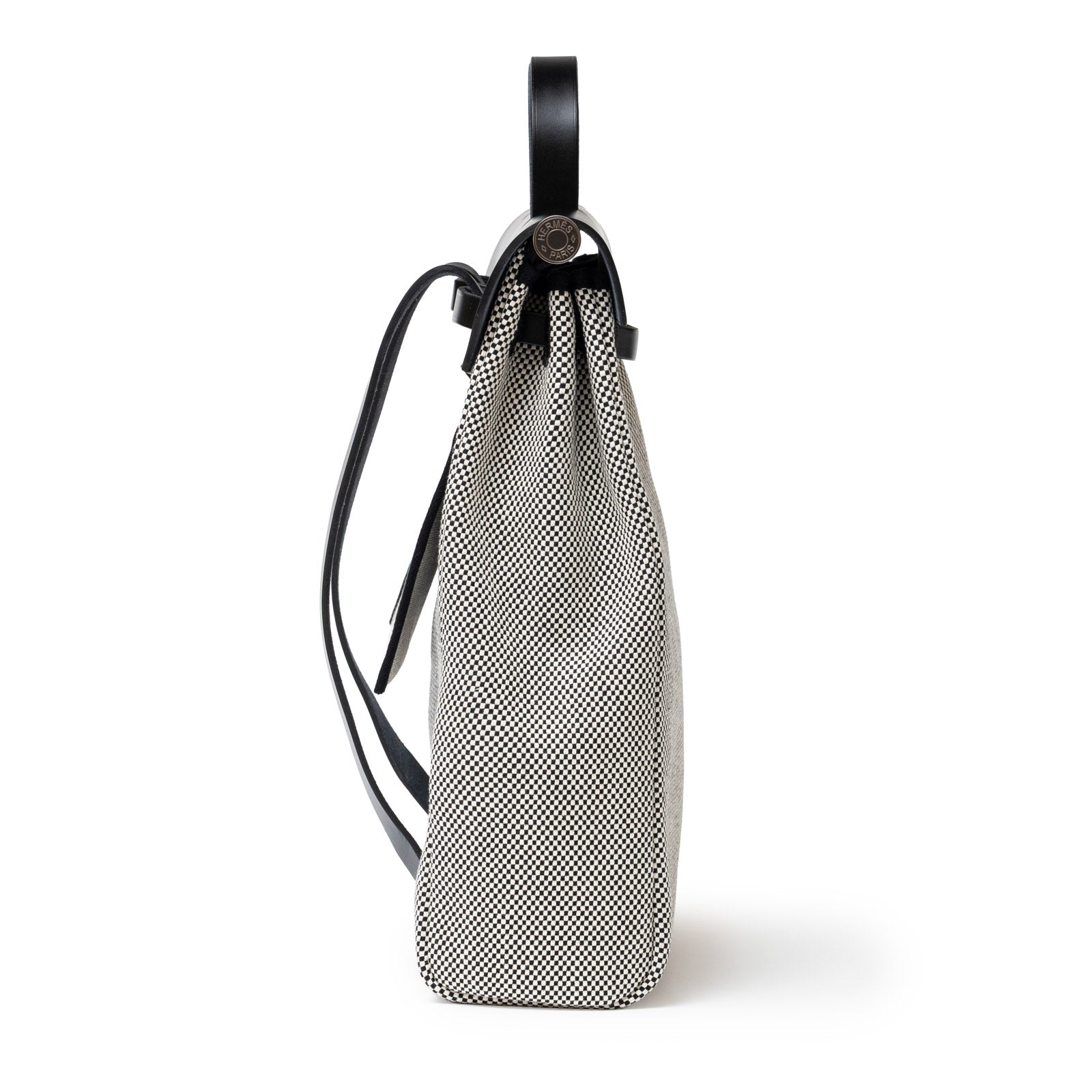 Hermès Herbag a Dos Backpack Ecru/Black Toile Palladium Hardware - Side Left