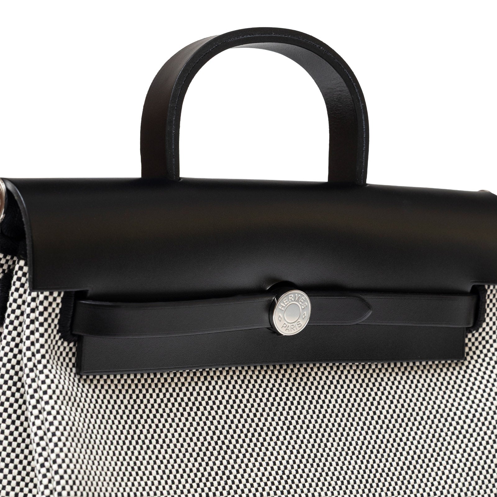 Hermès Herbag a Dos Backpack Ecru/Black Toile Palladium Hardware - Close Up
