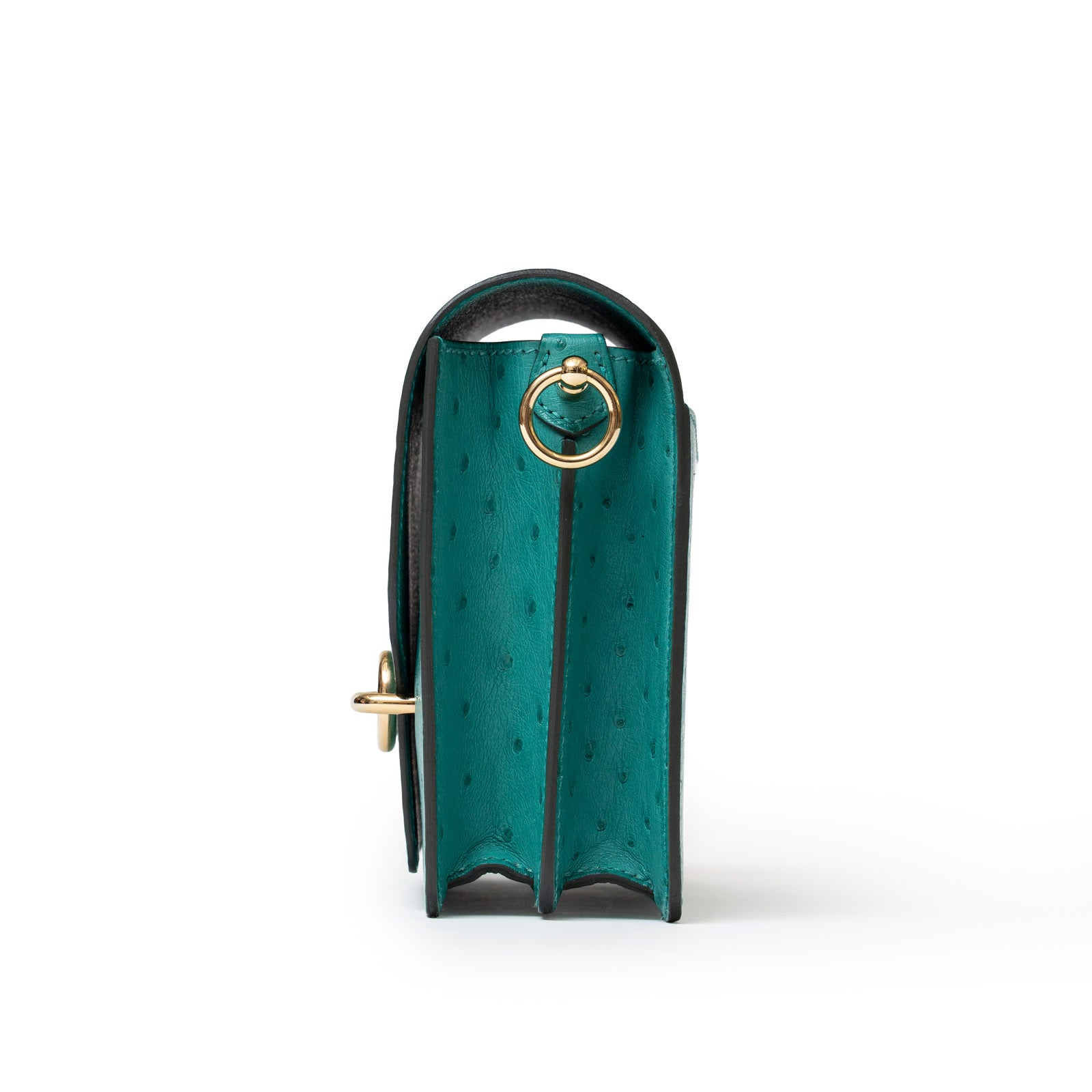 Hermès Mini Roulis Ostrich Vert Verone Permabrass Hardware - Side Right