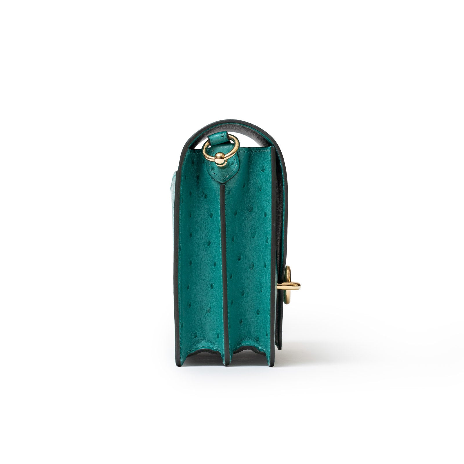 Hermès Mini Roulis Ostrich Vert Verone Permabrass Hardware - Side Left