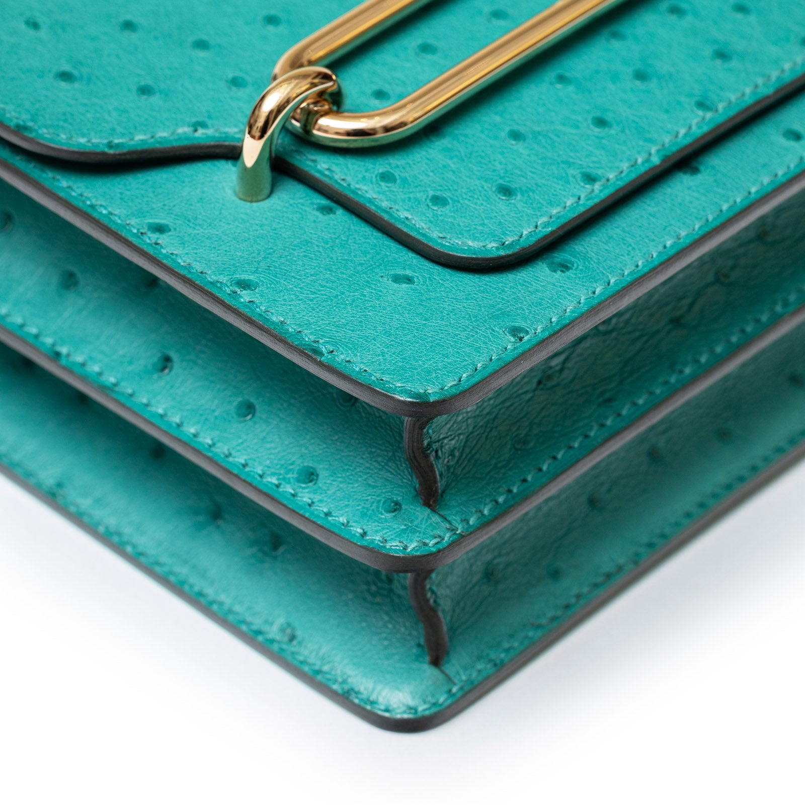 Hermès Mini Roulis Ostrich Vert Verone Permabrass Hardware - Front Corner Left