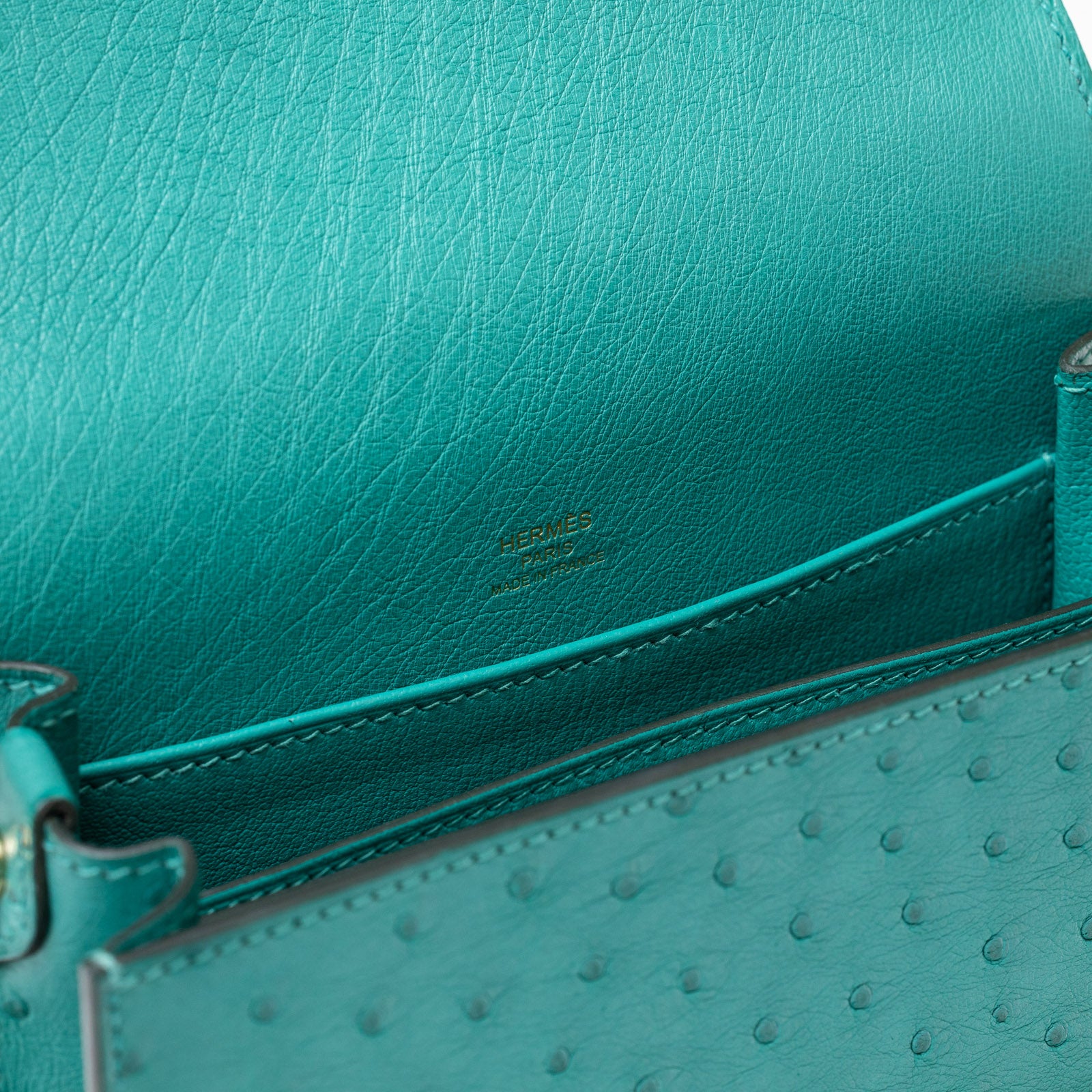 Hermès Mini Roulis Ostrich Vert Verone Permabrass Hardware - Detail