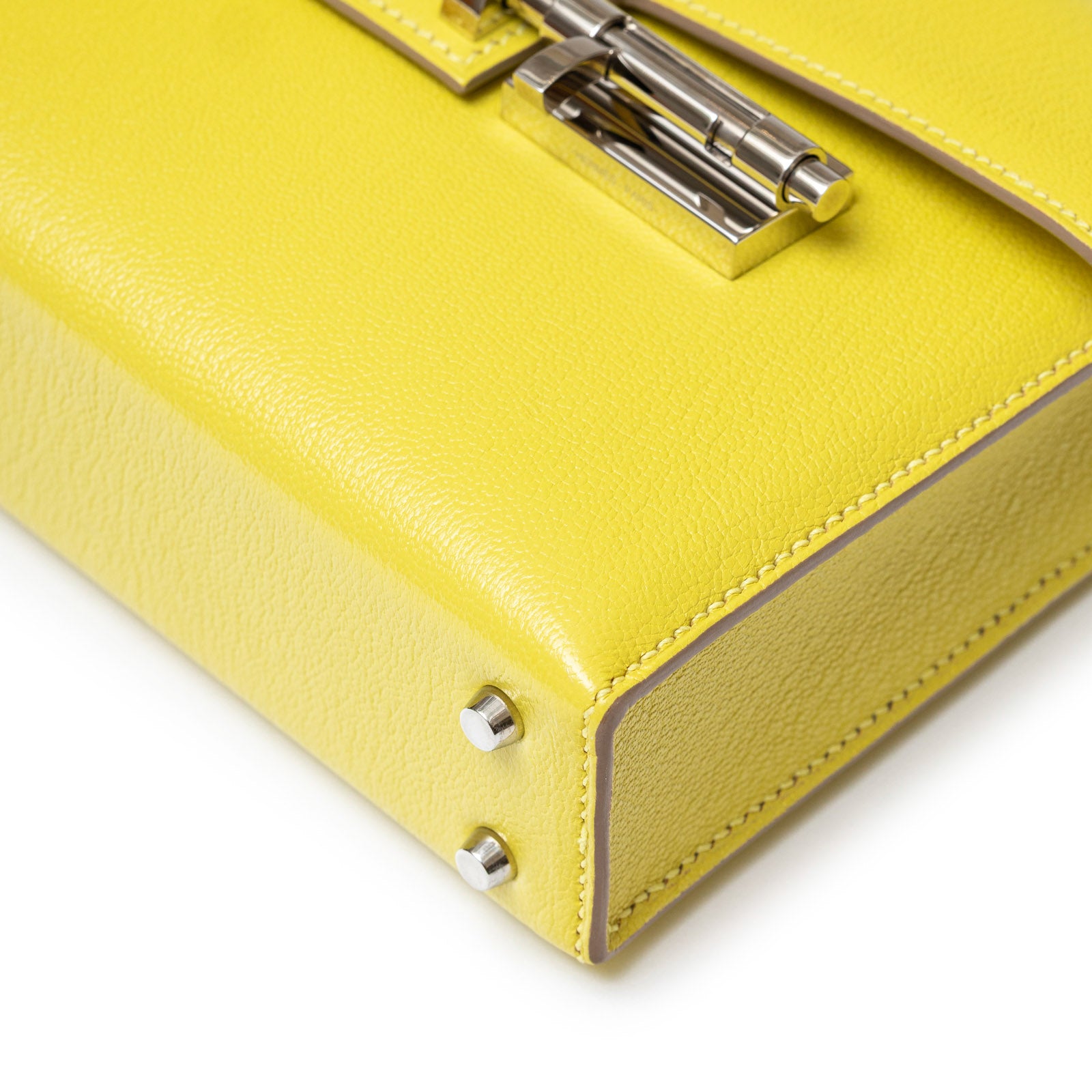 Hermès Mini Verrou Chaine Bag Lime Chevre Mysore Palladium Hardware - Front Corner Right