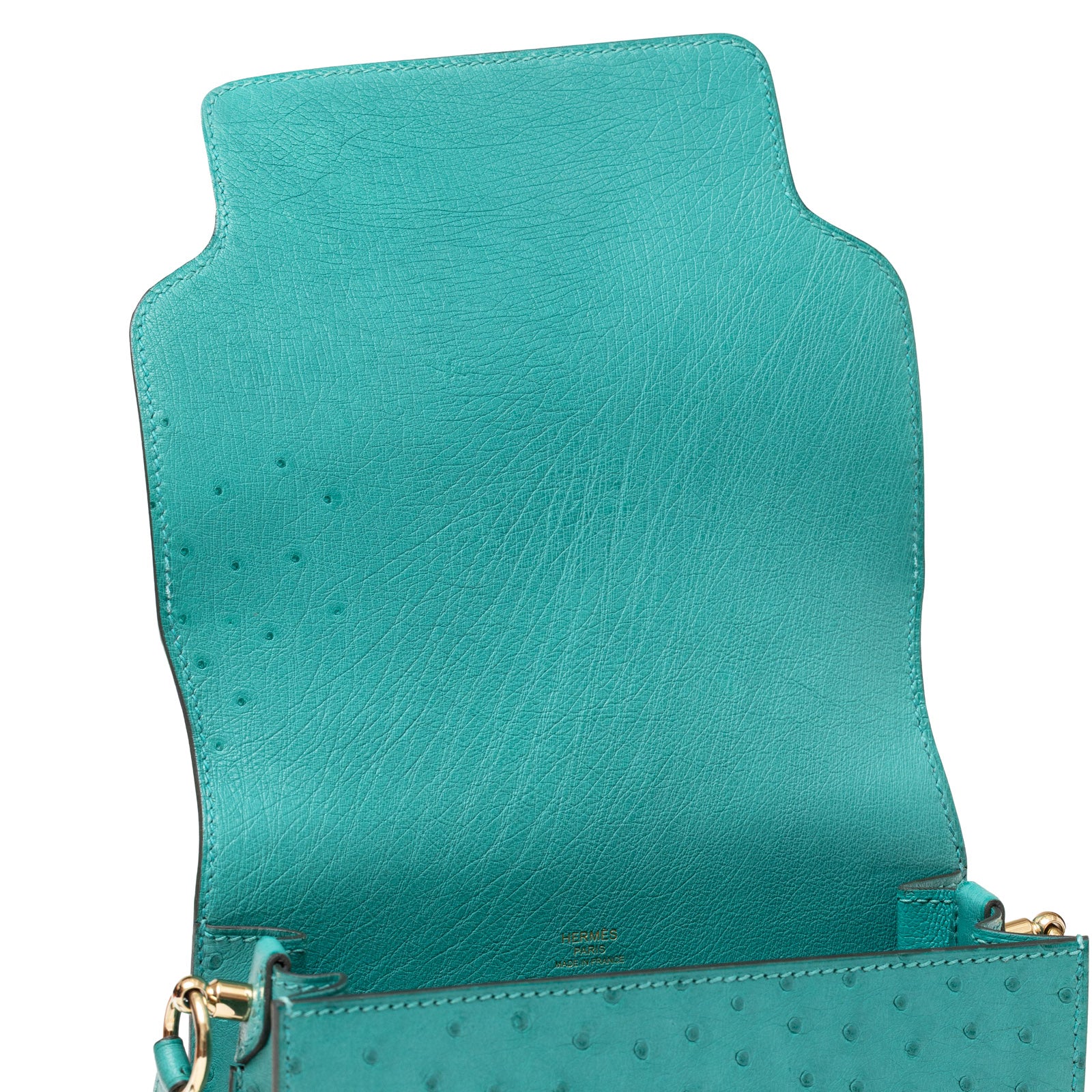 Hermès Mini Roulis Ostrich Vert Verone Permabrass Hardware - Detail