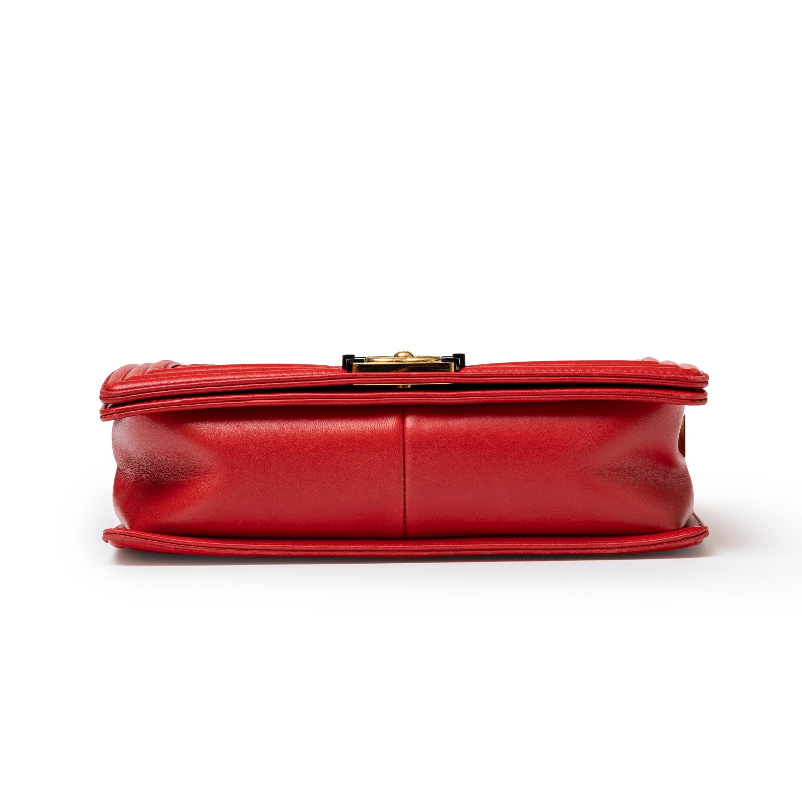 Chanel Leboy Flap Bag Coco Mark Waffle Bag Red White and Gold Hardware - Bottom