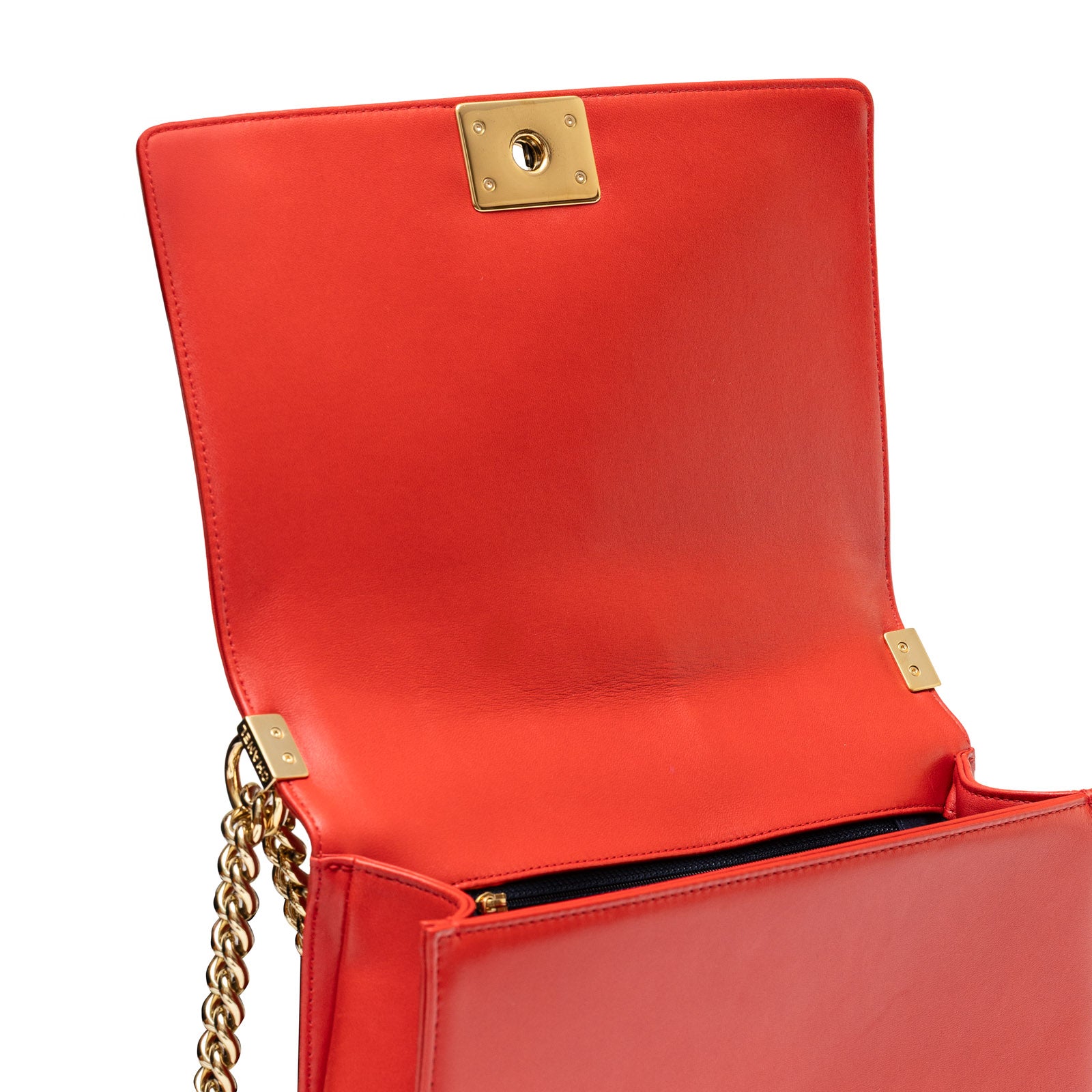 Chanel Leboy Flap Bag Coco Mark Waffle Bag Red White and Gold Hardware - Close Up