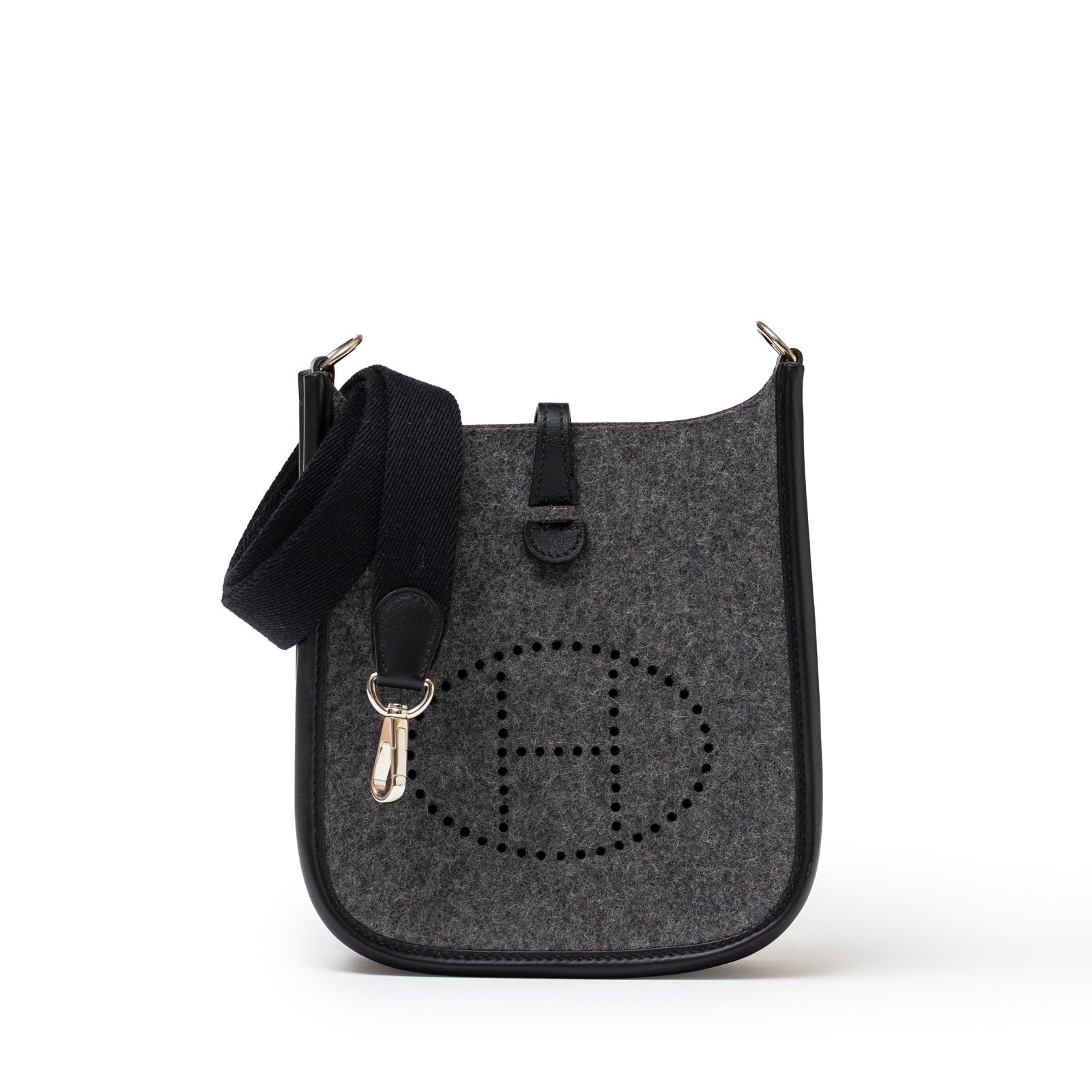 Hermès Mini Evelyne Gris Moyen/Black Feutre Palladium Hardware - Front