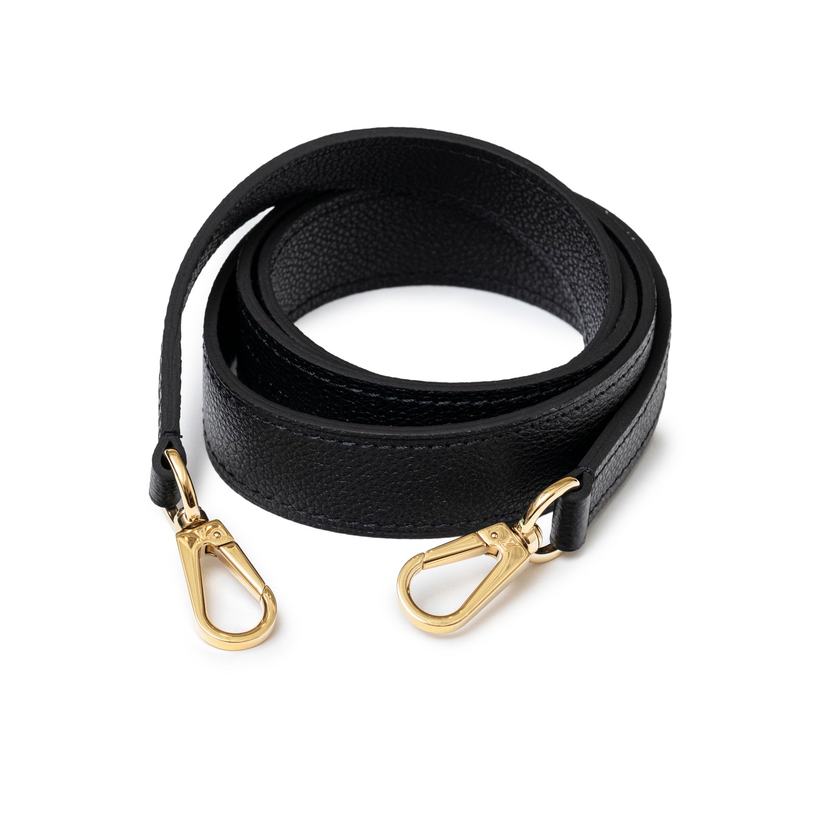 Close-up of Louis Vuitton Neo Alma BB Monogram Empreinte Black Gold hardware detachable shoulder strap clips