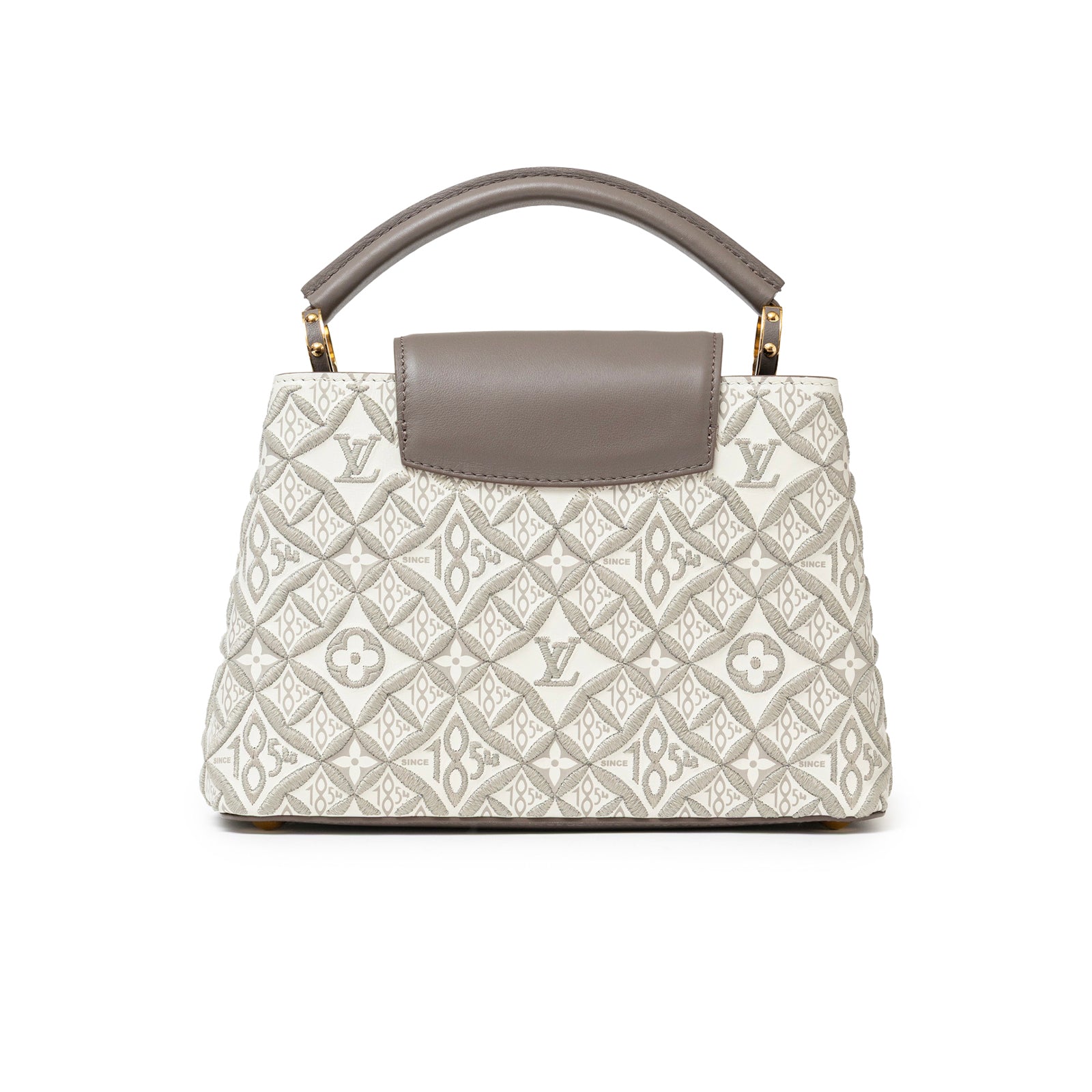 Louis Vuitton Since 1854 Embroidered Capucines BB Ecru/Taupe Calf Gold Hardware Back View