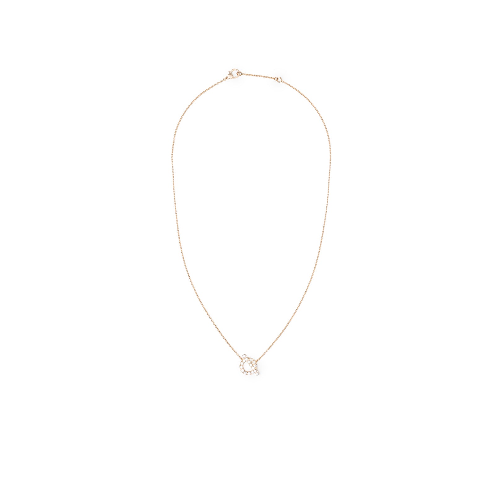Top-down front view of Hermès Finesse Pendant Rose Gold Au750 featuring a delicate circular motif on fine chain