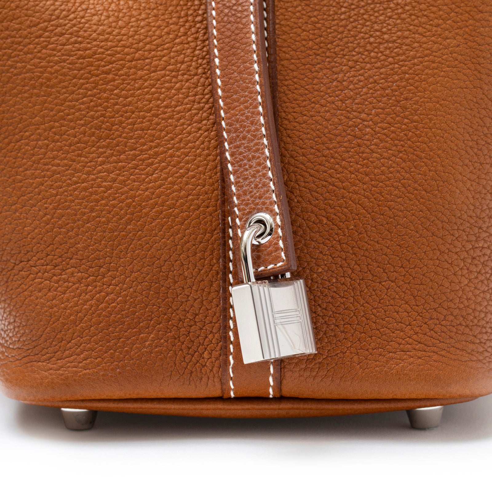 Hermès Picotin 18 Fauve Barenia Faubourg Palladium Hardware with silver padlock