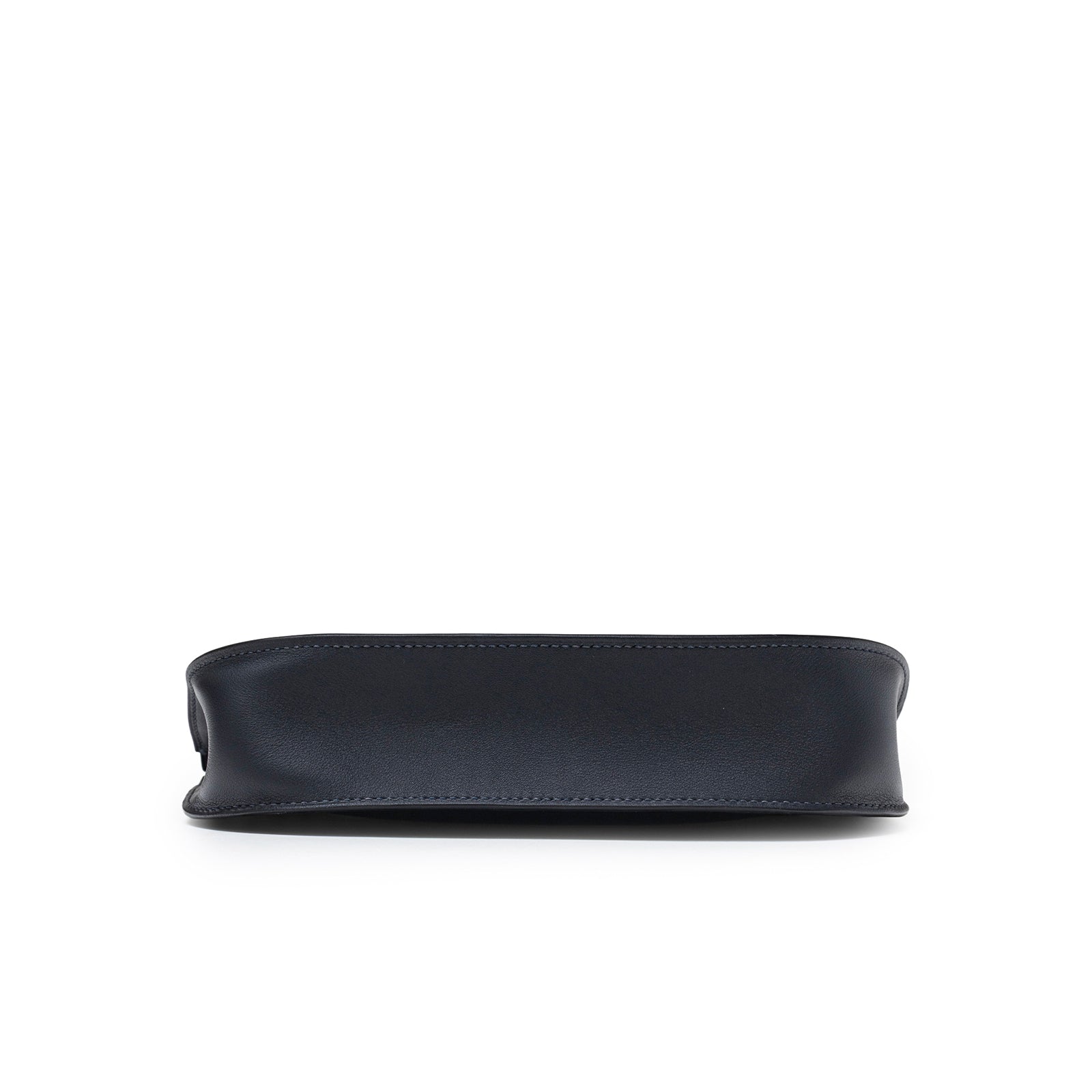 Bottom view of Hermès Mini Jypsiere Caban Swift Palladium Hardware in smooth black leather edge trim