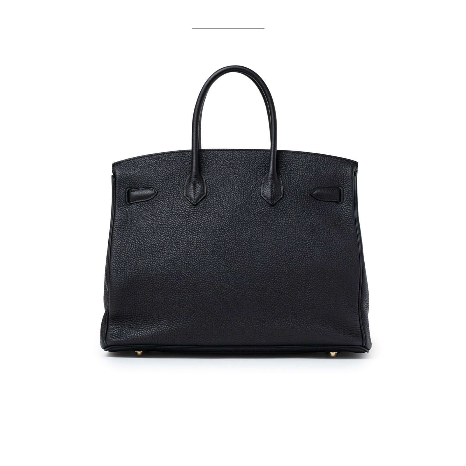 Back view of Hermès Birkin 35 Black Togo Gold Hardware showing pebbled leather and smooth handles