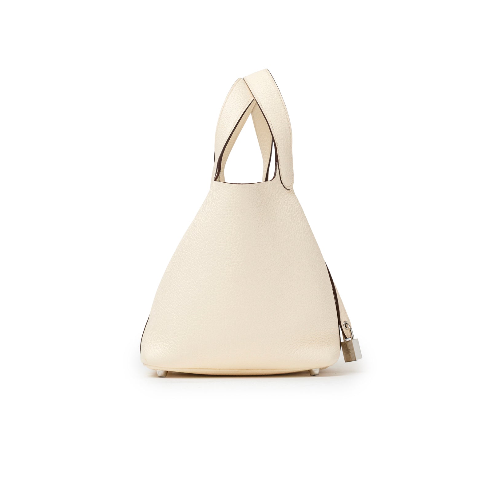 Side view of Hermès Picotin 18 Nata Clemence Palladium Hardware in soft leather with lock