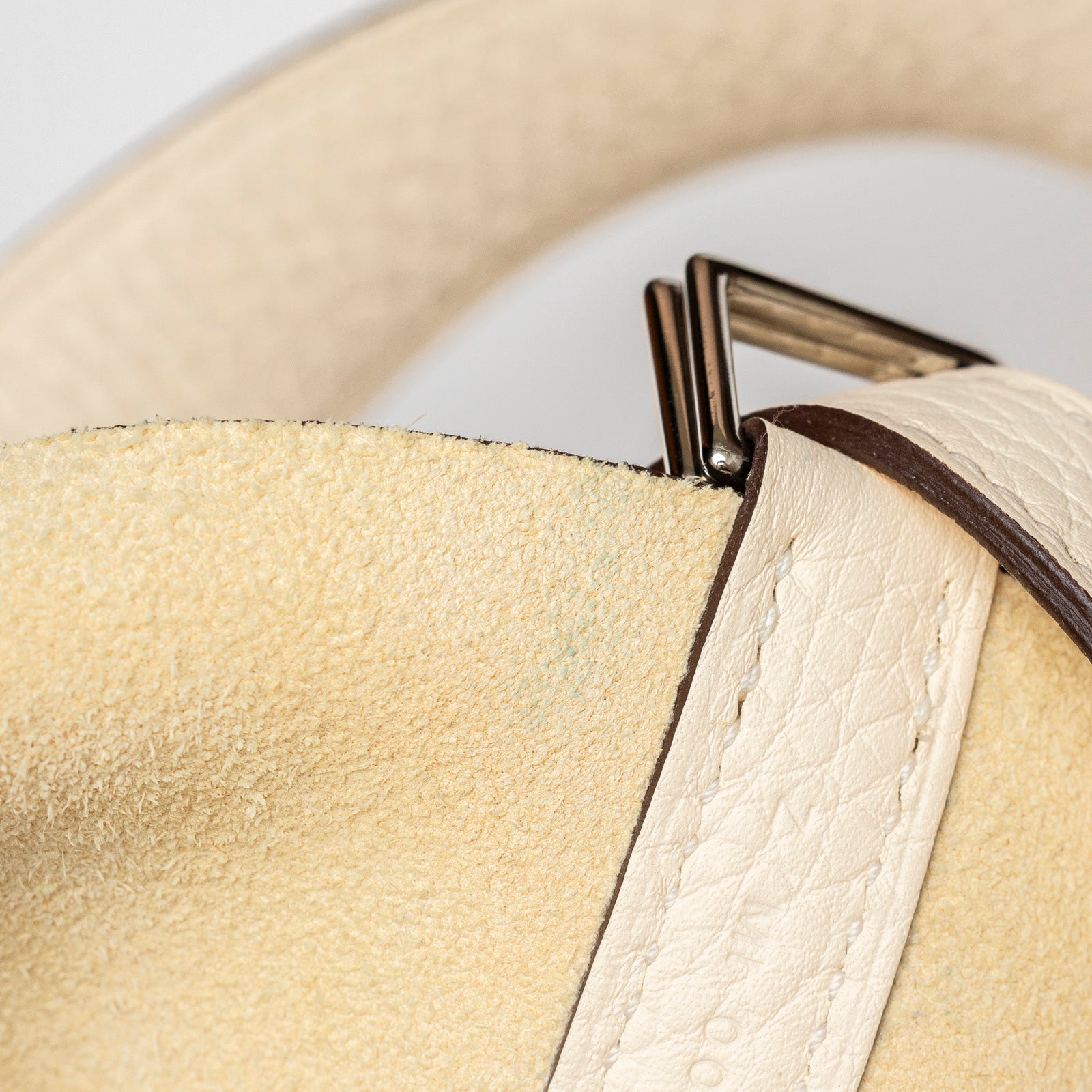 Close-up of the interior suede and palladium hardware on Hermès Picotin 18 Nata Clemence Palladium Hardware