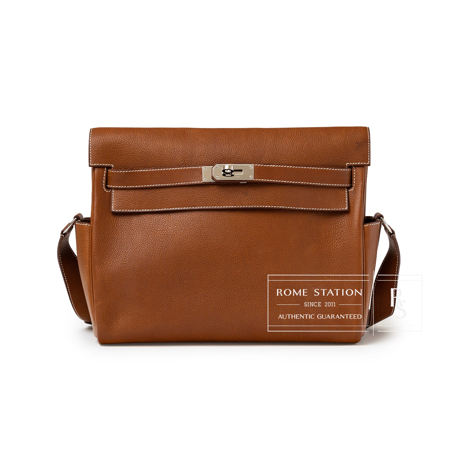 Hermès Kelly Messenger GM Fauve Barenia Faubourg Palladium