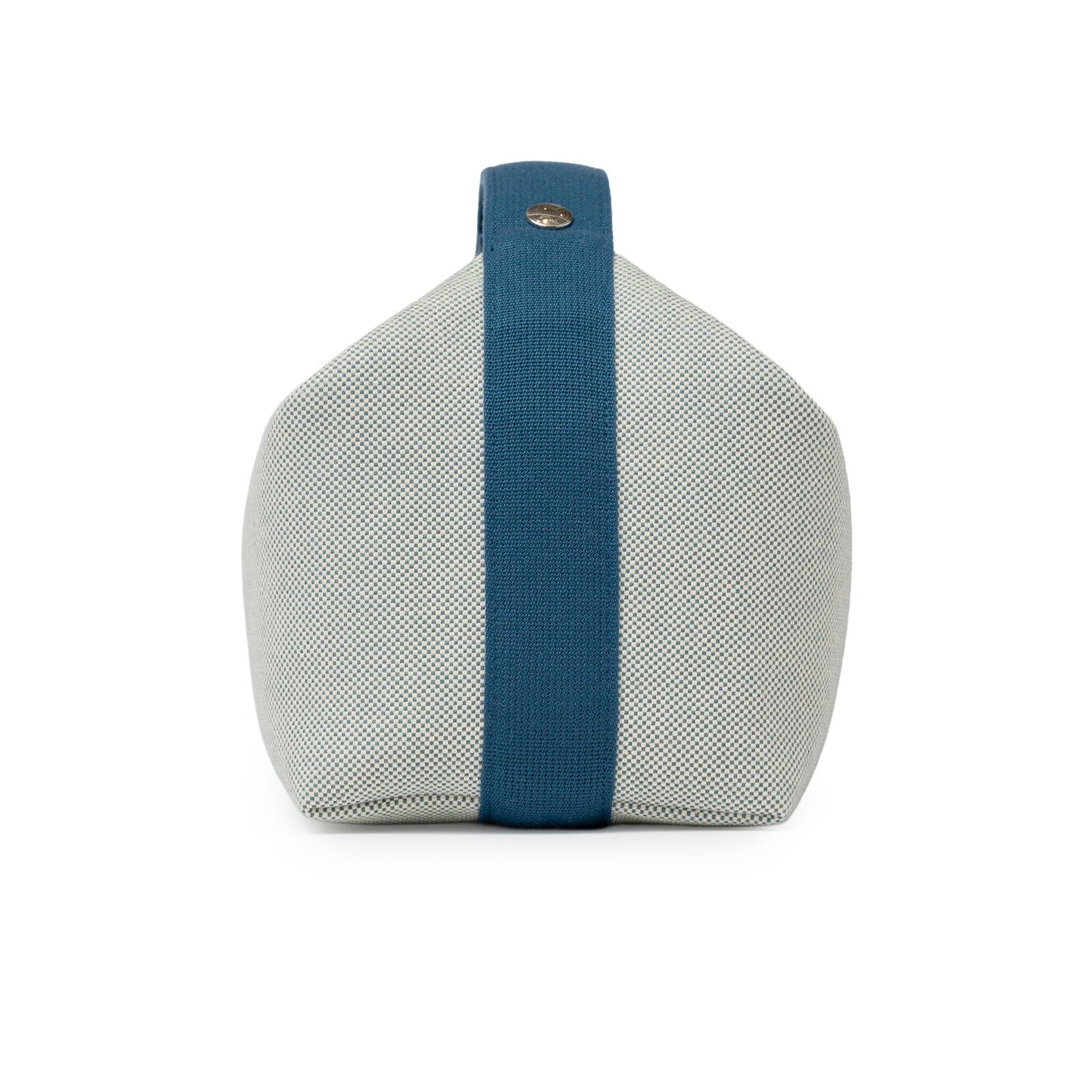 Side view of Hermès Bride-A-Brac Cabriole Case GM Toile Blue Nattier with blue strap detail