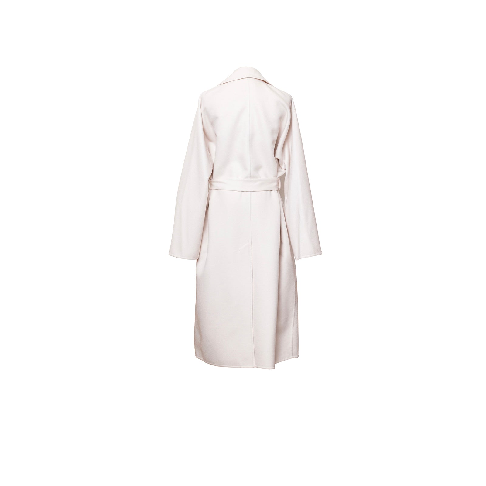 Back view of Hermès Manteau Esprit Peignoir Cashmere Doubleface Coat in soft ivory with belt detail