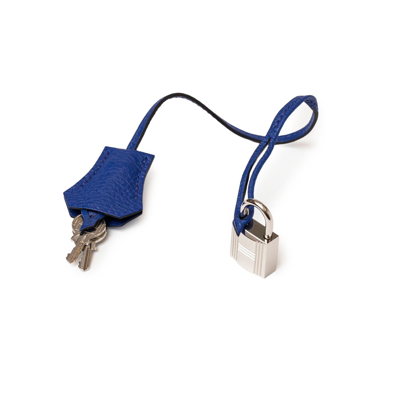 Lock and keys in blue leather with a silver padlock for Hermès Birkin 35 Blue Electric Togo Palladium Hardware
