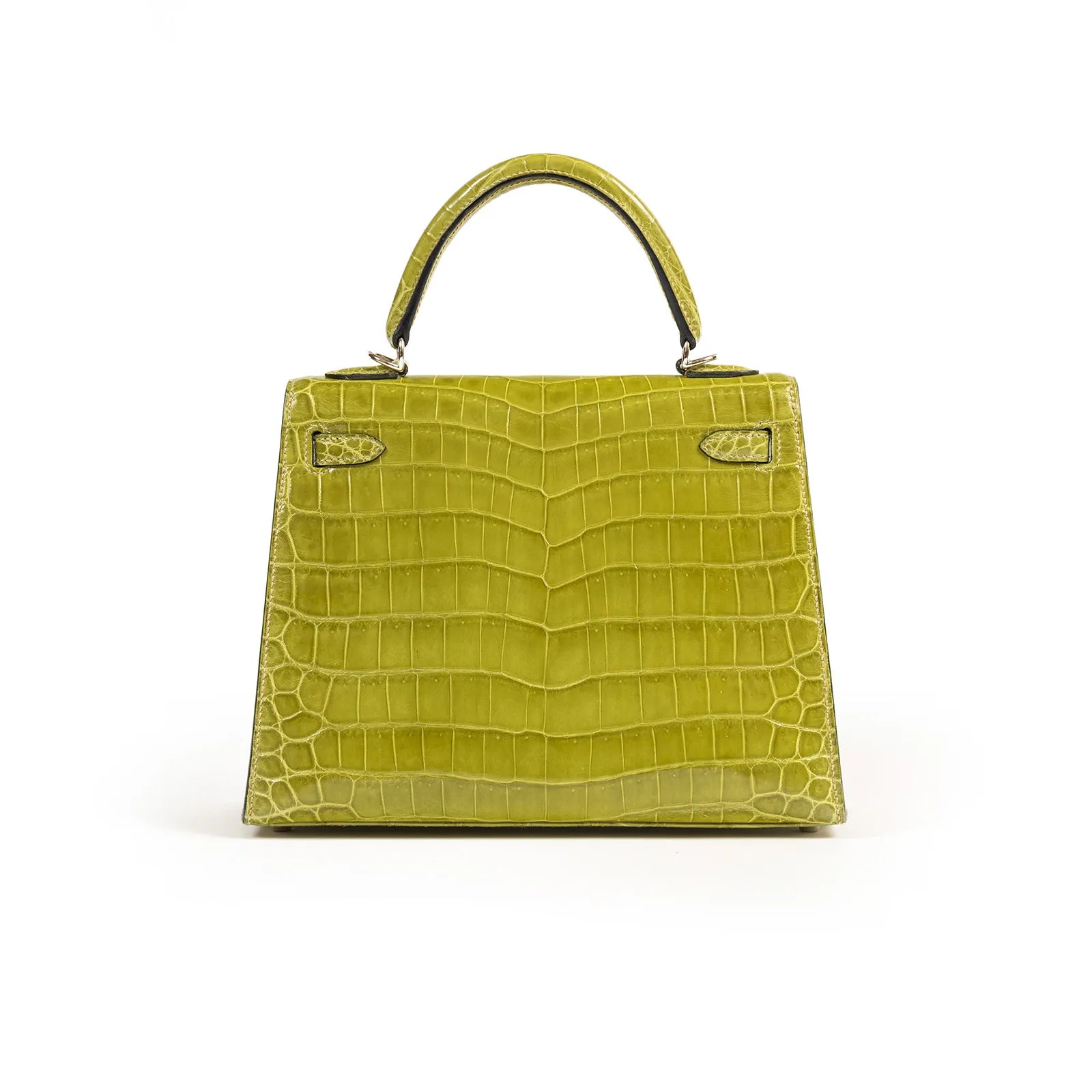Hermès Kelly Sellier 25 Vert Anis Shiny Niloticus Crocodile Palladium Hardware