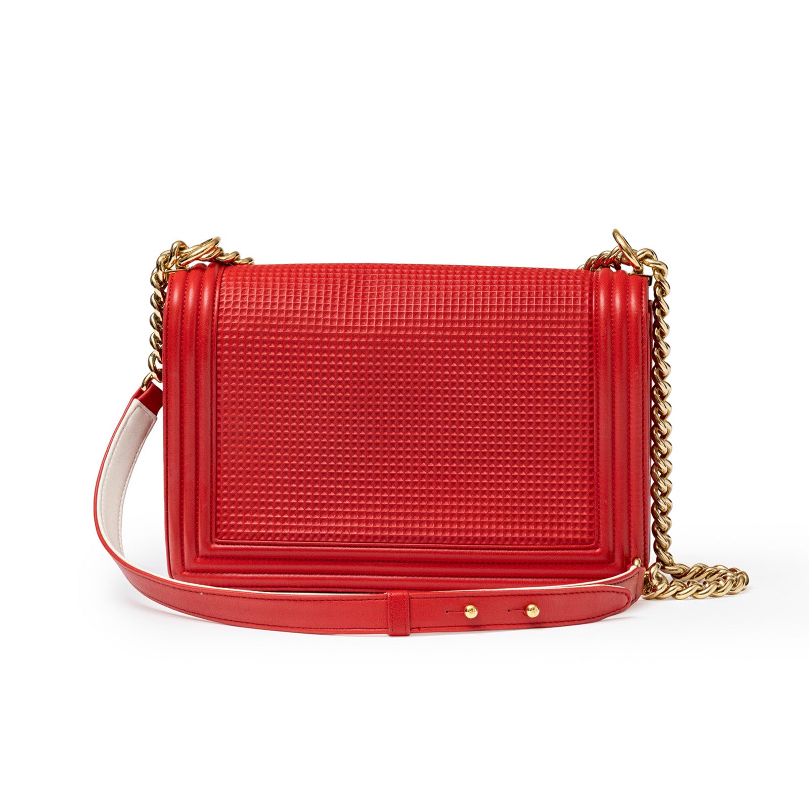 Chanel Leboy Flap Bag Coco Mark Waffle Bag Red White and Gold Hardware - Back